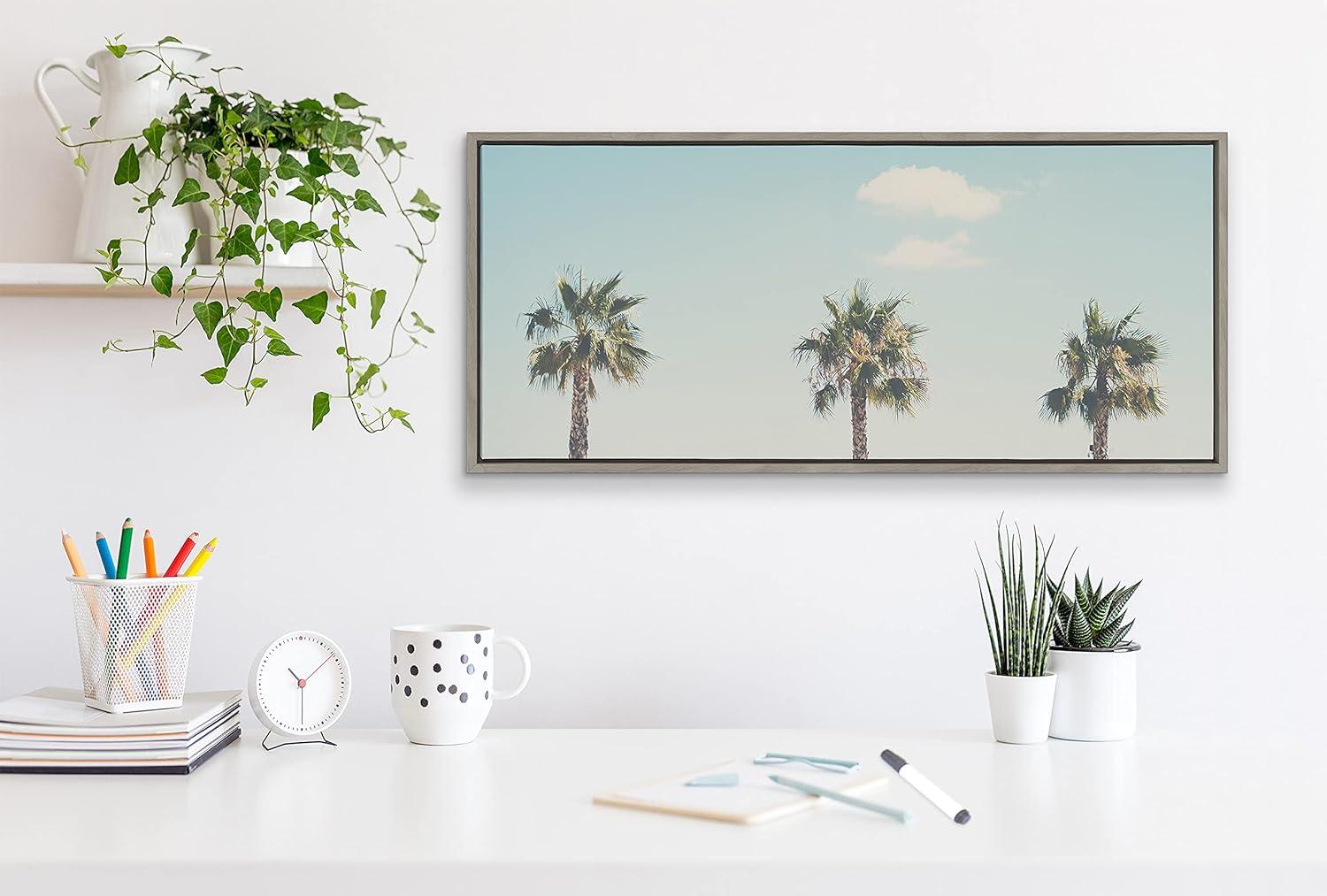 18" x 40" Sylvie A Trio of Palm Trees by Laura Evans: Modern Nautical Decor, Framed Canvas - Kate & Laurel All Things Decor