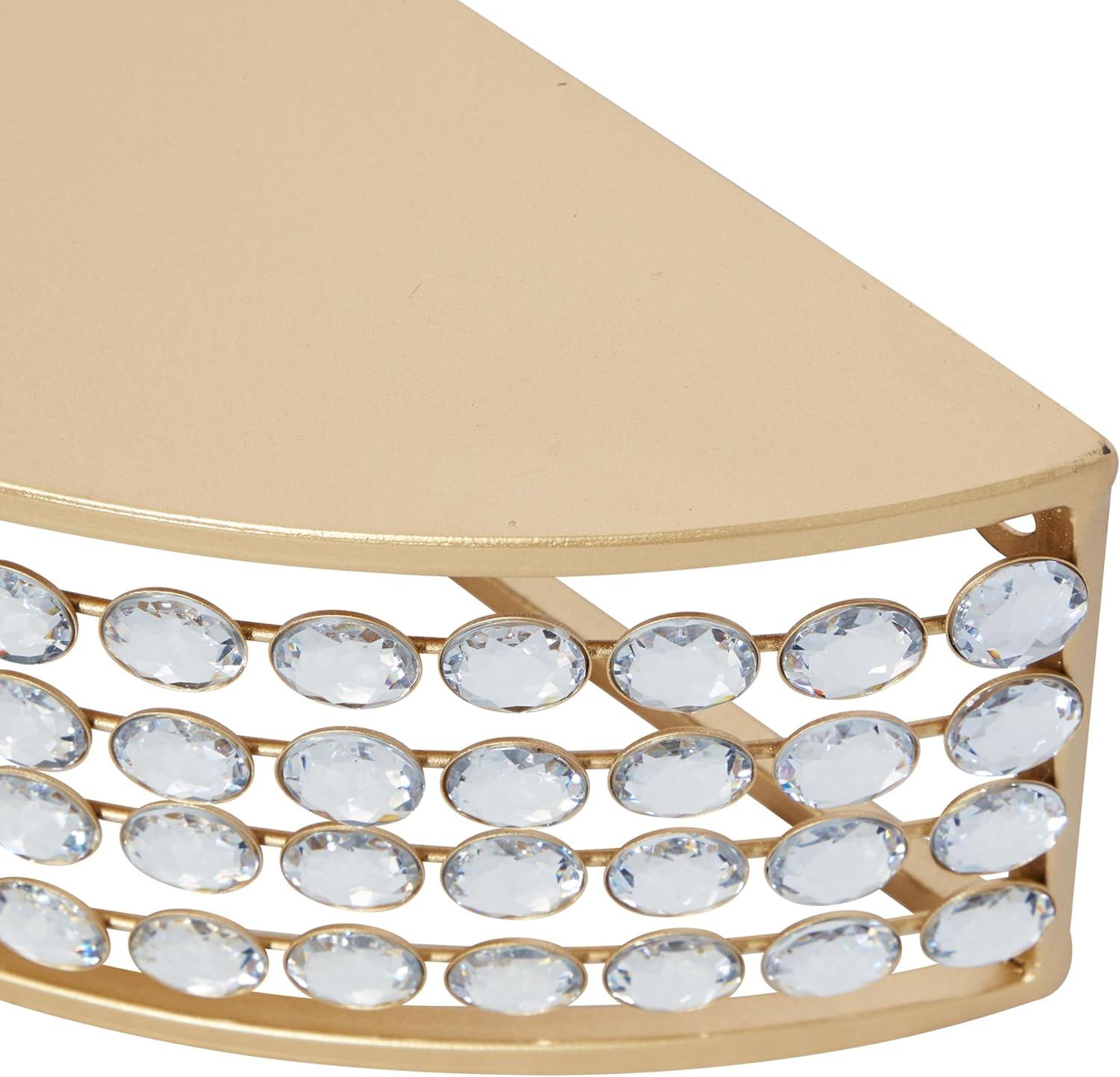 DecMode 5", 5"H Half-Moon 2-Tier Gold Wall Shelf with Crystal Embellishments (2 Count)