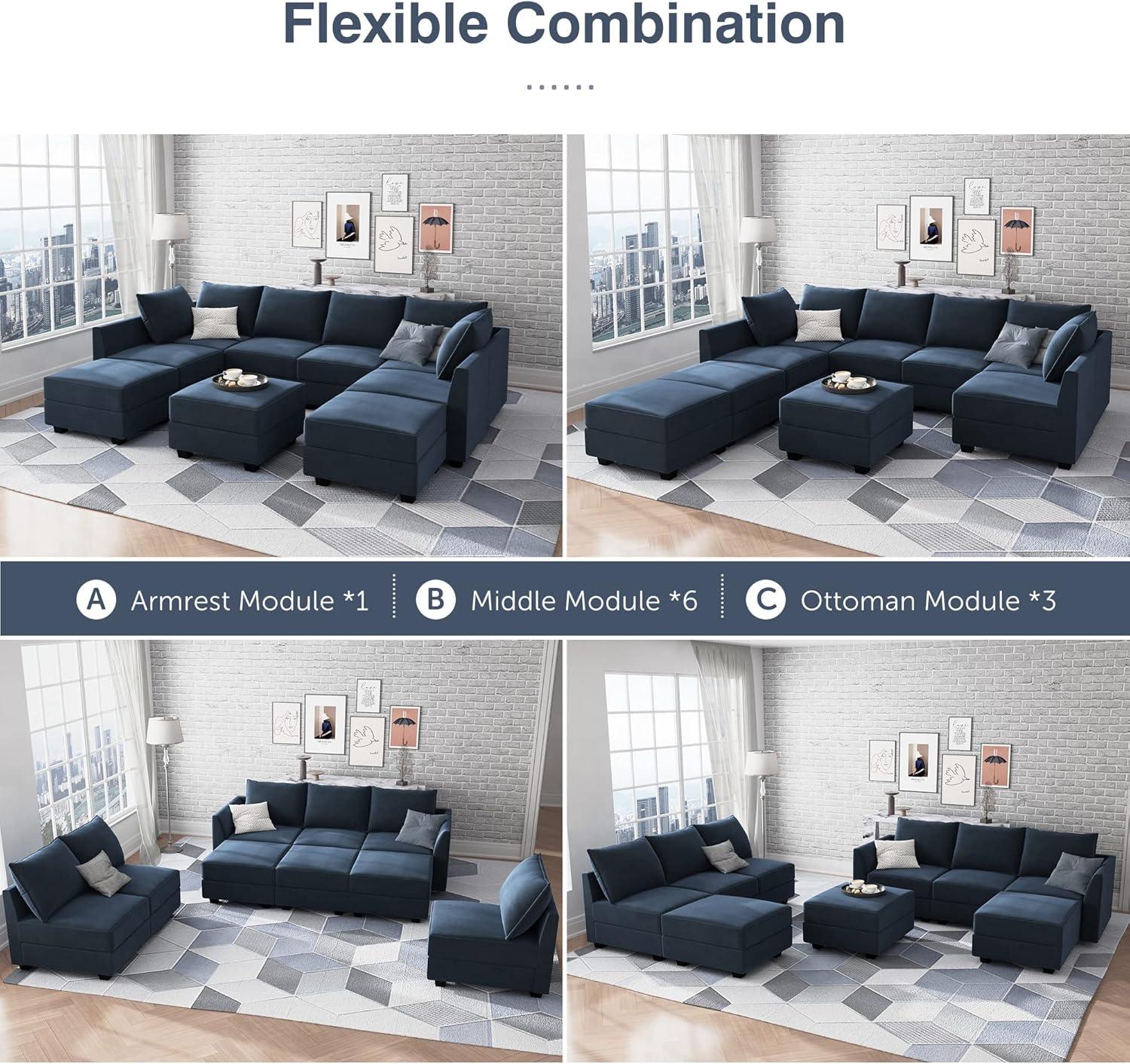 HONBAY Armrest Module for Modular Sectional Sofa, Pair of Sofa Armrest for Sectional Modular Couch, Velvet Dark Blue