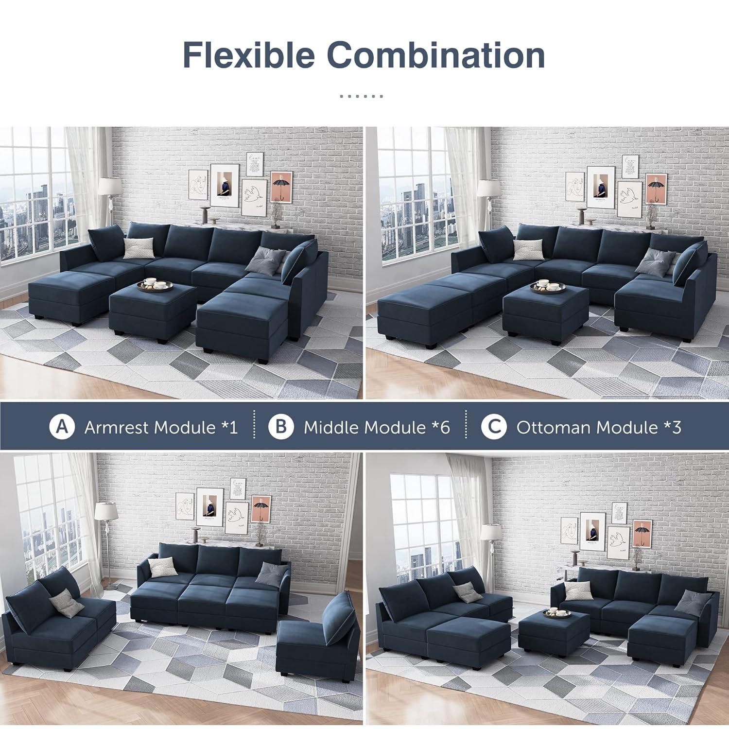 HONBAY Armrest Module for Modular Sectional Sofa, Pair of Sofa Armrest for Sectional Modular Couch, Velvet Dark Blue