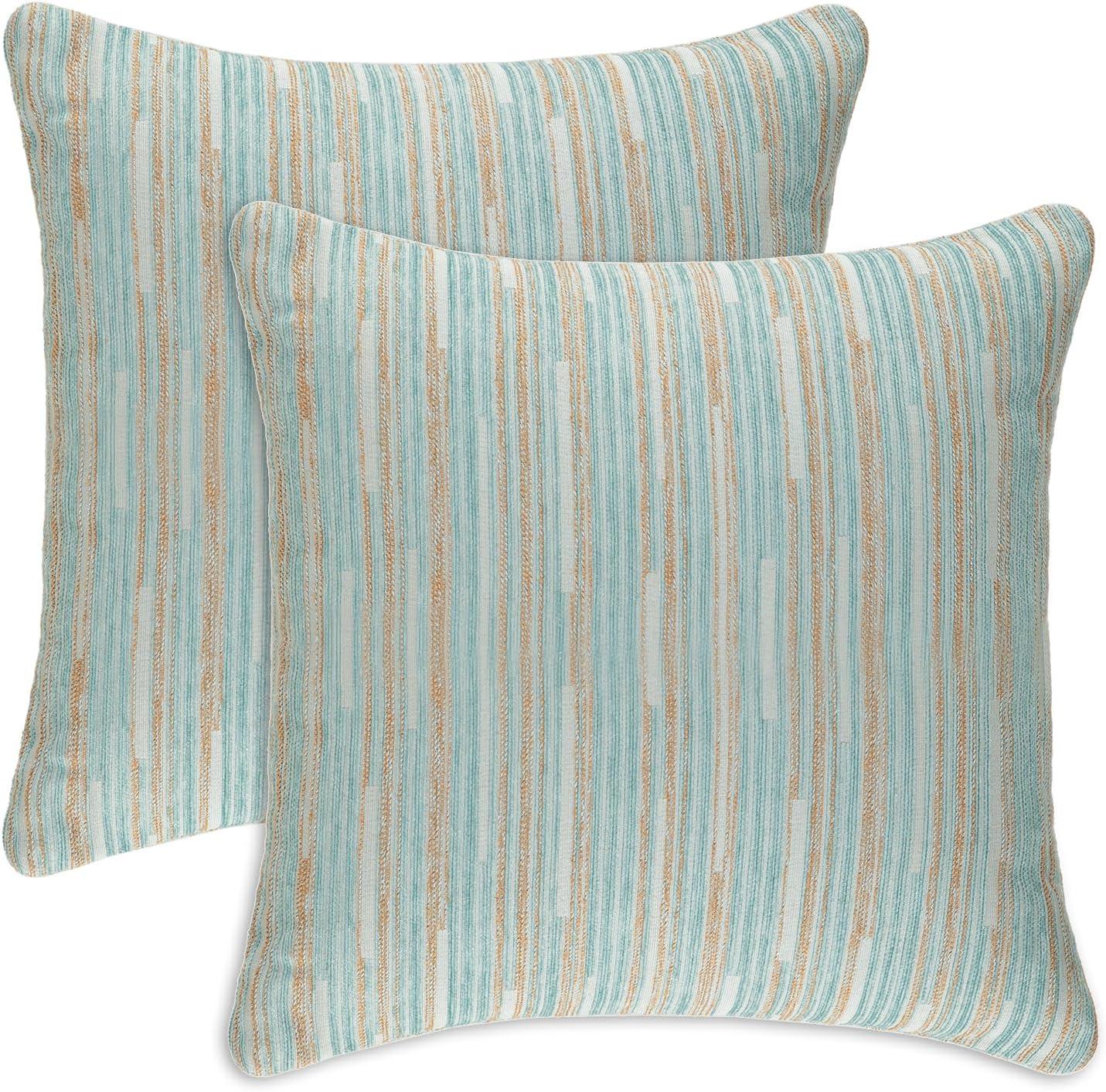 Yeiotsy Pillow Cases Blue, Pack of 2, Decorative Throw Pillow Covers Striped Bohemia Couch Cushion Covers for Sofa Home Decor (Light Blue, 18 X 18 Inches)