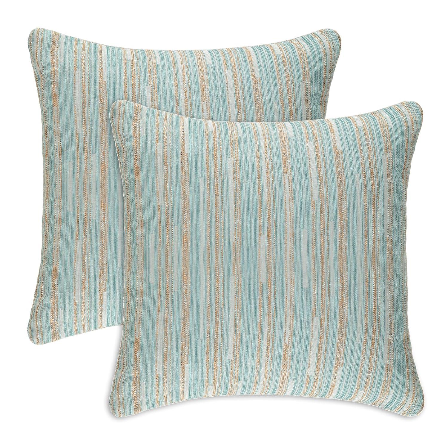 Yeiotsy Pillow Cases Blue, Pack of 2, Decorative Throw Pillow Covers Striped Bohemia Couch Cushion Covers for Sofa Home Decor (Light Blue, 18 X 18 Inches)