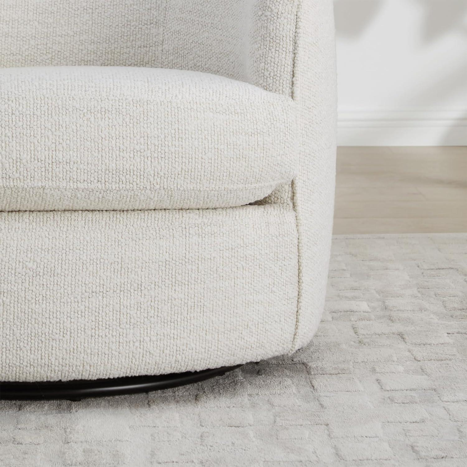 Cream Boucle Swivel Barrel Chair with Wood Frame