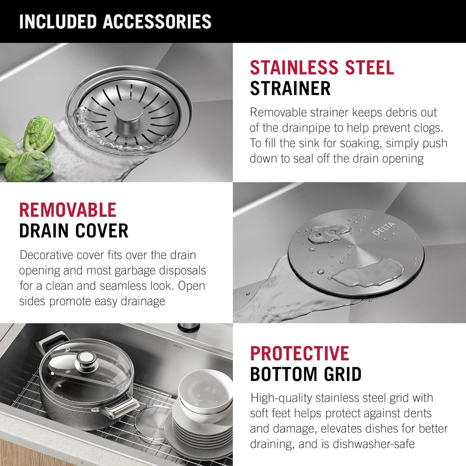 Delta Rivet™ 25" L Workstation Kitchen Sink Drop-In Top Mount 16 Gauge Stainless Steel Single Bowl