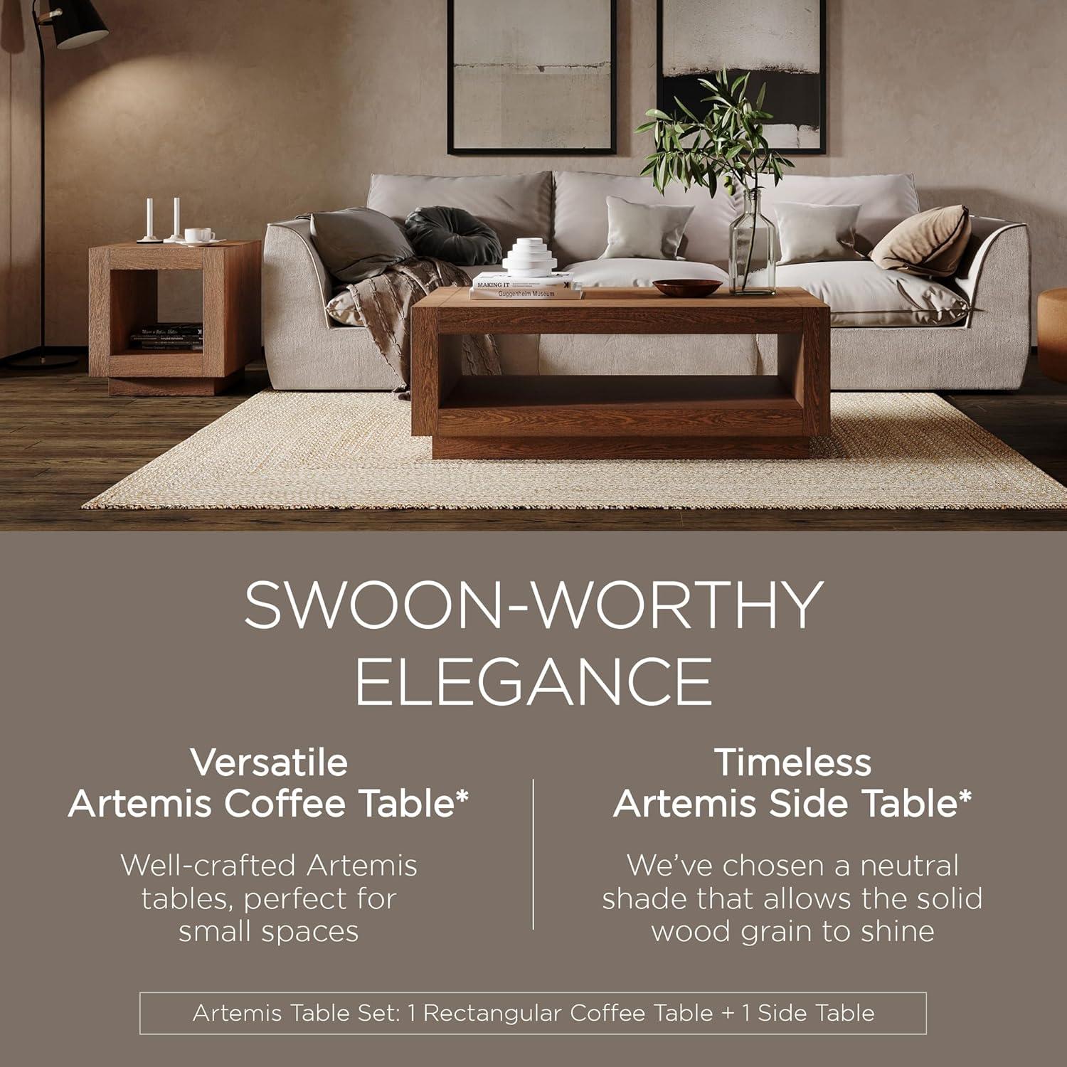 Artemis Refined Brown Wooden Coffee and Side Table Set