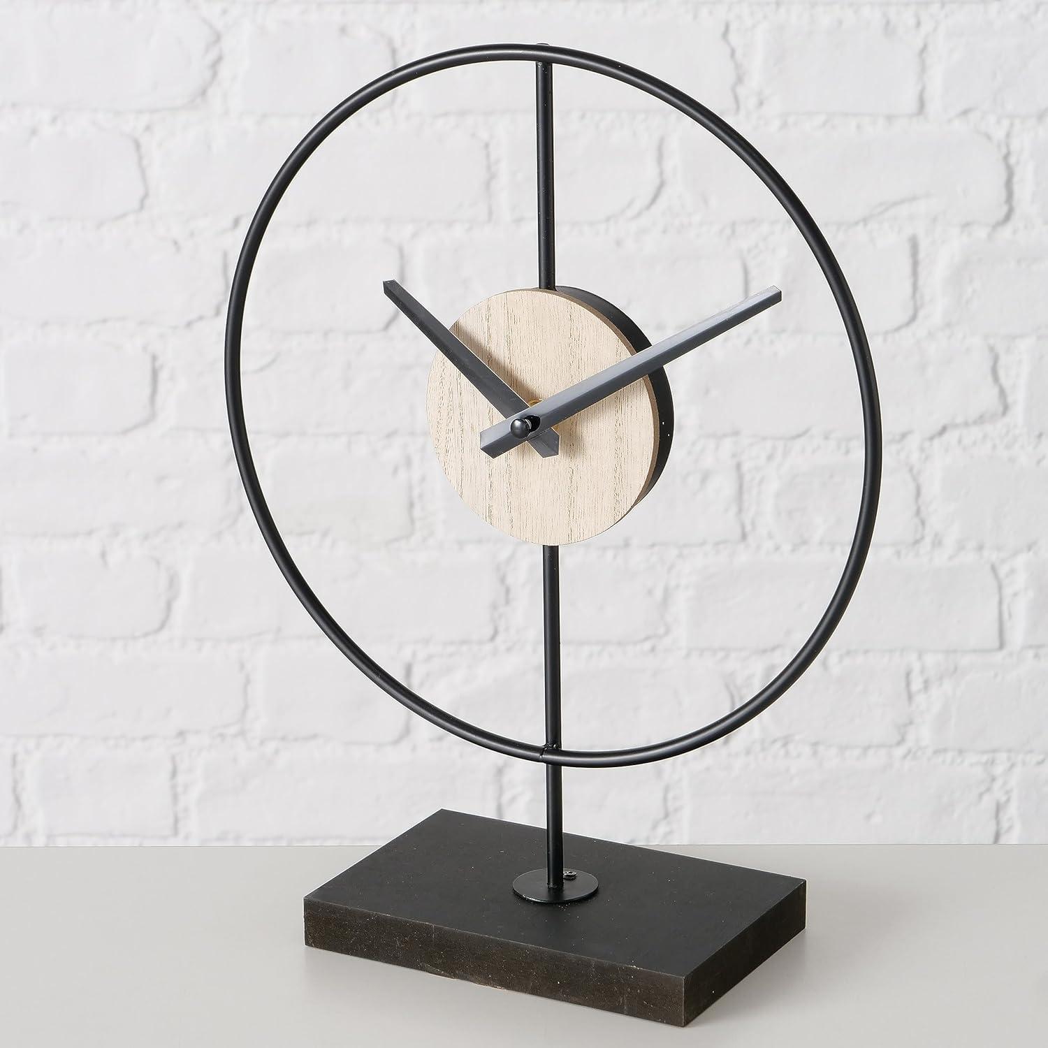 Black and Wood Grain Iron Desktop Clock with Quartz Movement