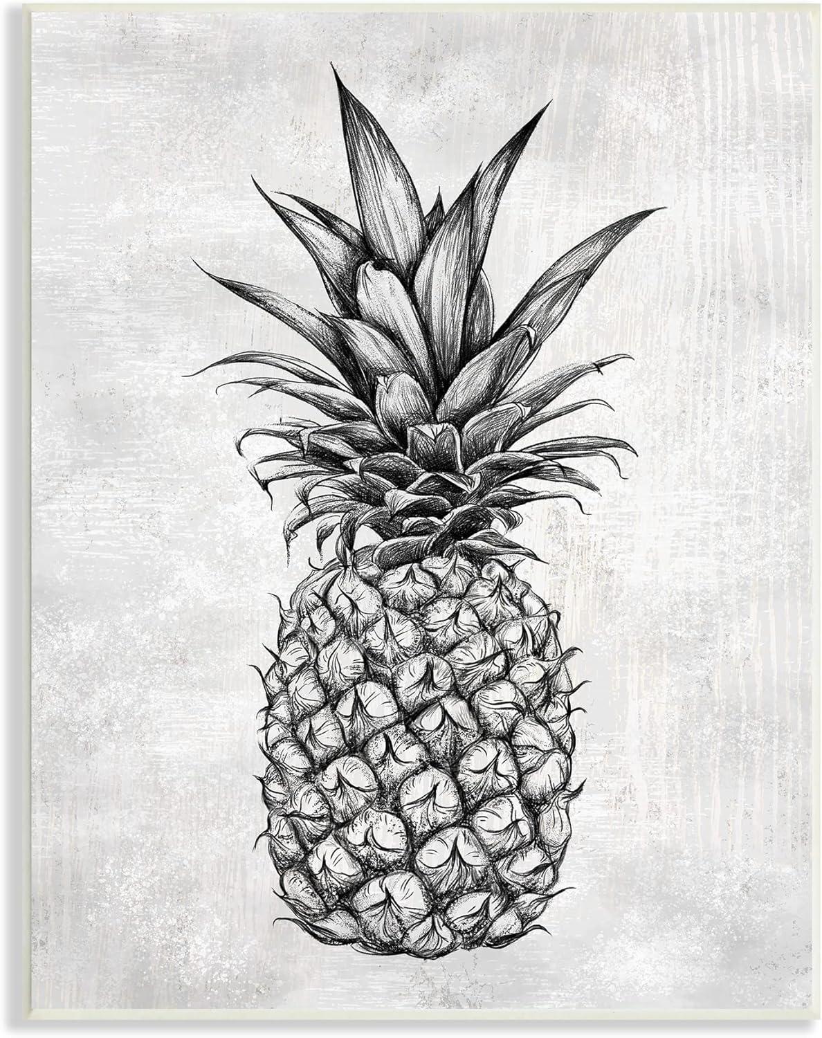 Stupell Industries Bold Pineapple Line Drawing Rustic Pattern Black White, 13 x 19,Design by Ziwei Li