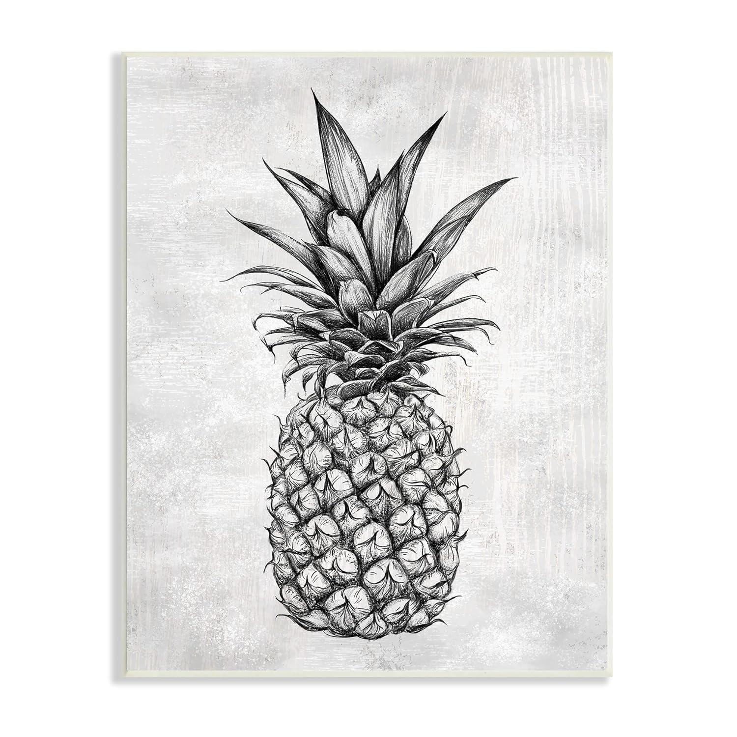 Stupell Industries Bold Pineapple Line Drawing Rustic Pattern Black White, 13 x 19,Design by Ziwei Li