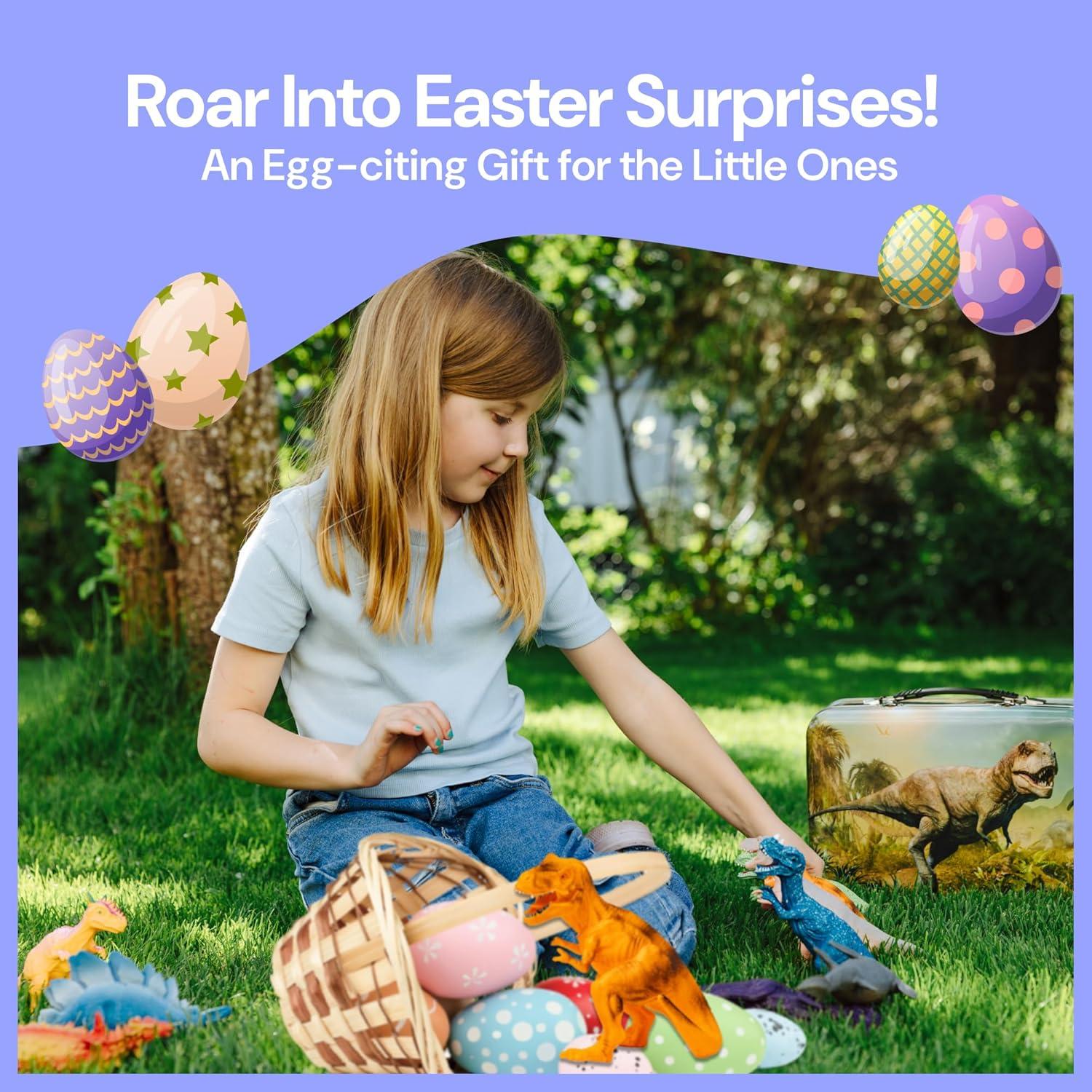 PLAYVIBE Dinosaur Toys for Kids - 12 Realistic Small Dinosaur Figures with Metal Storage Box & Soft Dino for Boys and Girls 3-7 Years - Spinosaurus Toddler Toys