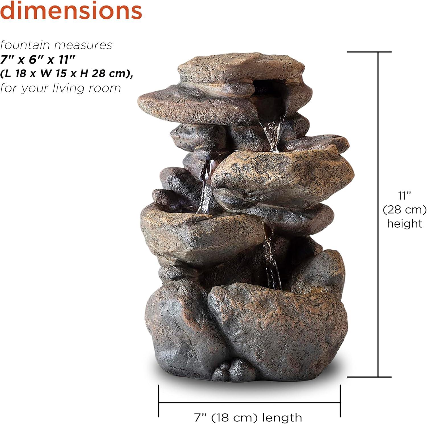 Alpine Indoor/Outdoor 3-Tier Rock Fountain with LED Light