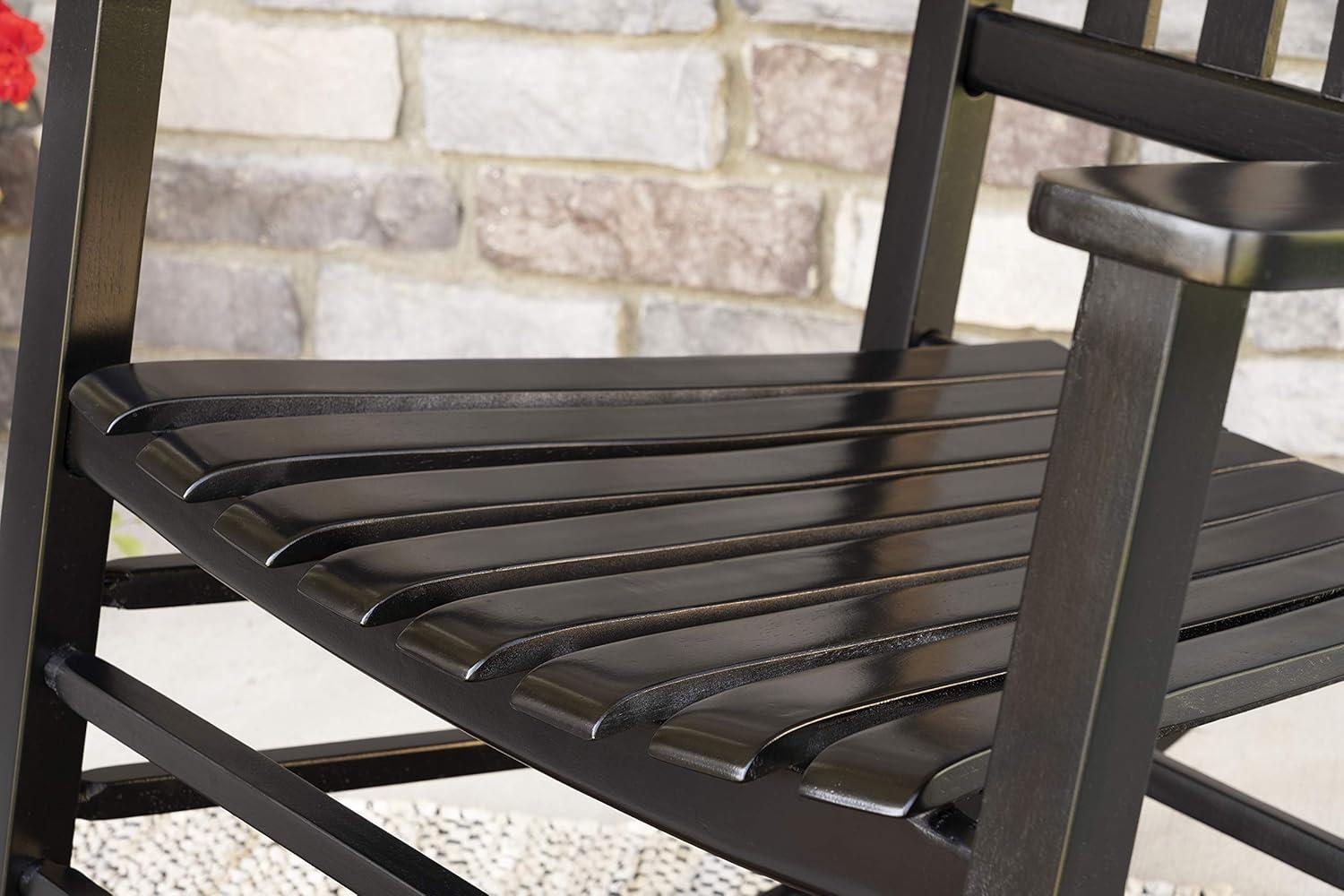 Black Solid Wood Porch Rocking Chair with Armrests