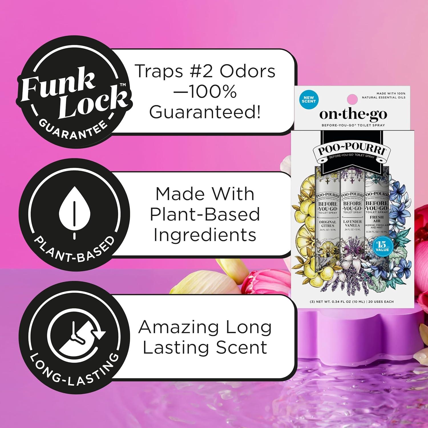 Poo-Pourri Before-You-Go Toilet Spray, On-The-Go, Travel Size Variety 10 mL - Original Citrus, Lavender Vanilla and Fresh Air