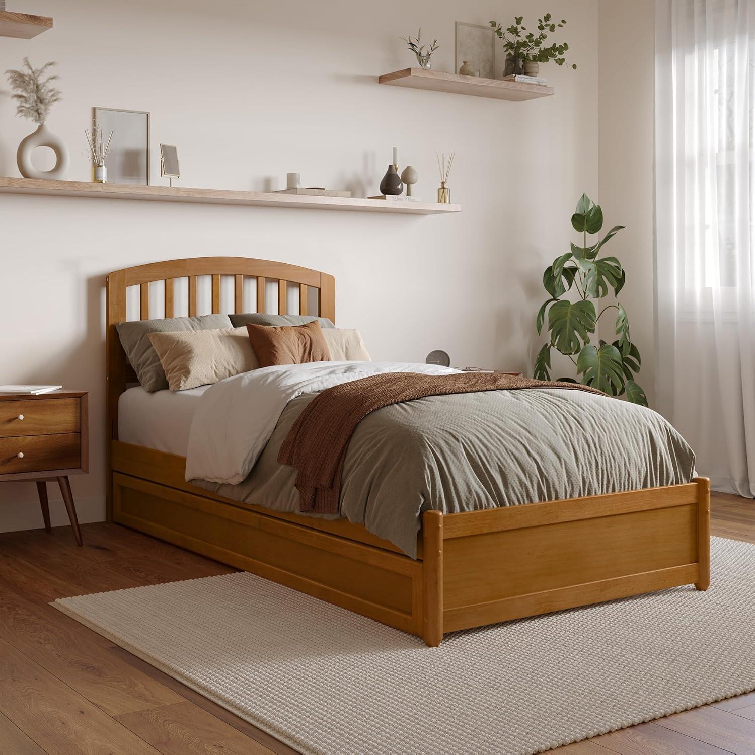 Lucia Twin XL Wood Platform Bed with Panel Footboard & Twin XL Trundle in White