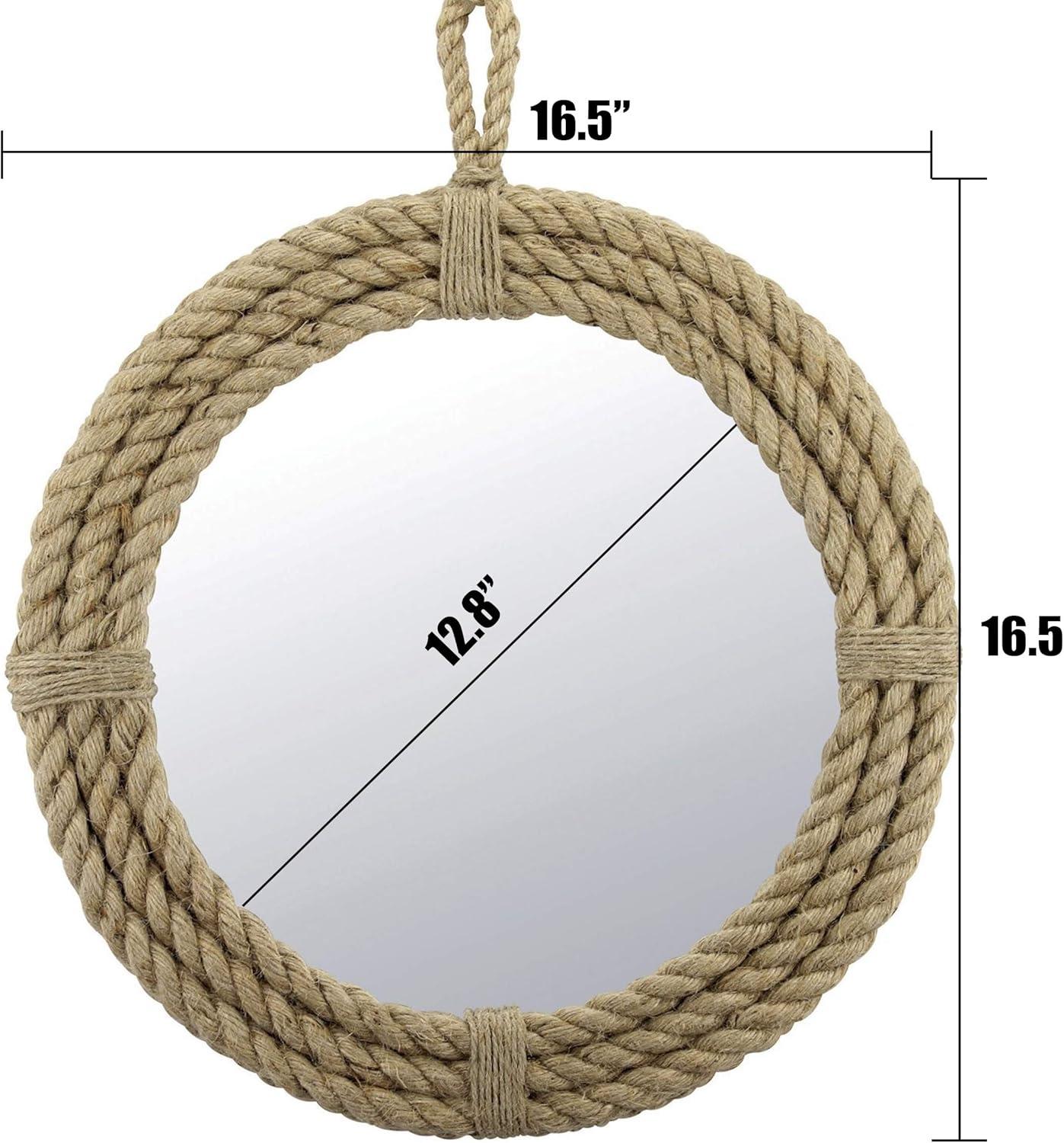 Nautical Charm 16.5" Round Rope-Wrapped Wall Mirror with Hanging Loop