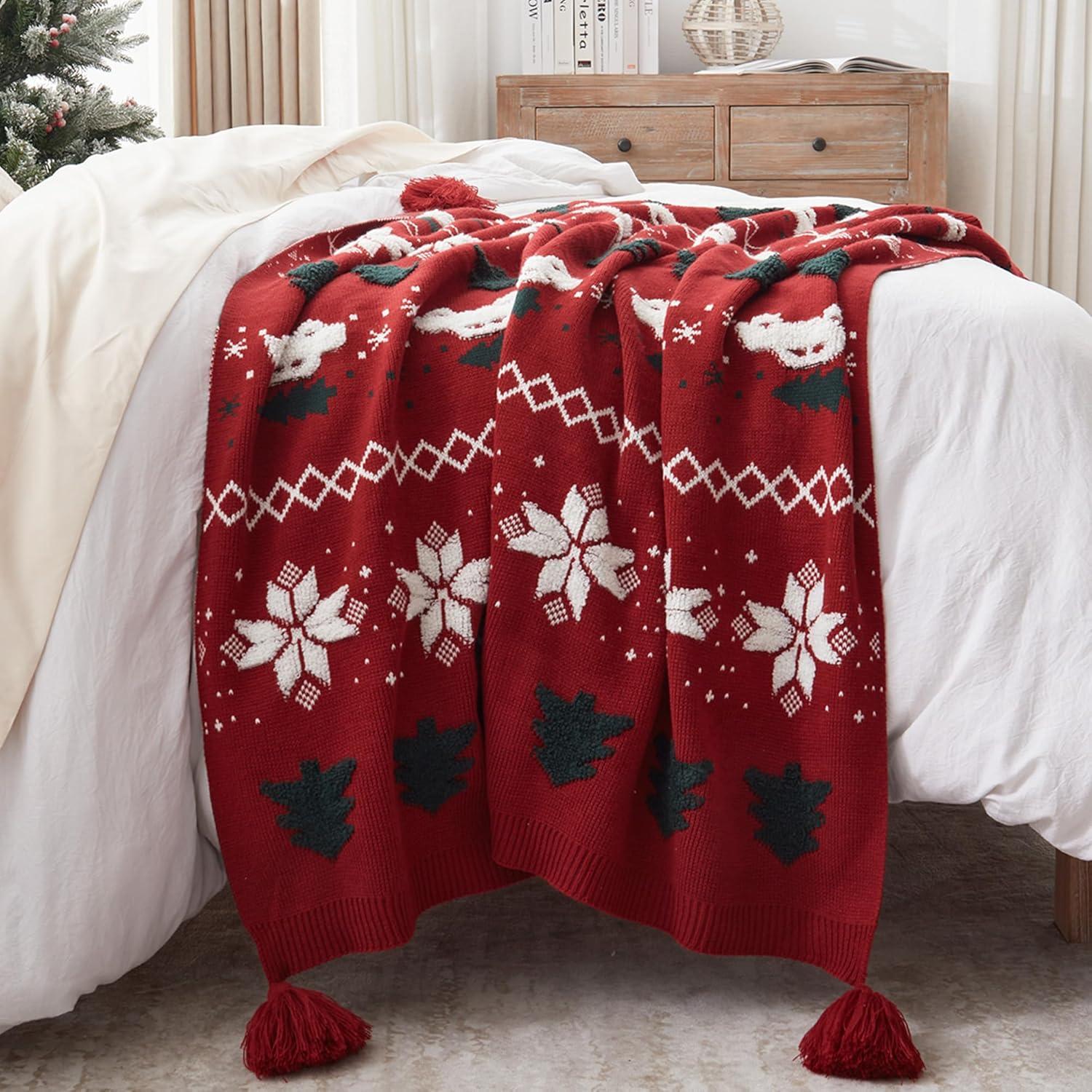 Walensee Christmas Throw Blanket, Ultra Soft Knit Blanket for Couch Sofa Bed Travel, Lightweight Warm Decorative Throw Blanket, Perfect Holiday Theme Décor and Gift (50"x60", Red Car)