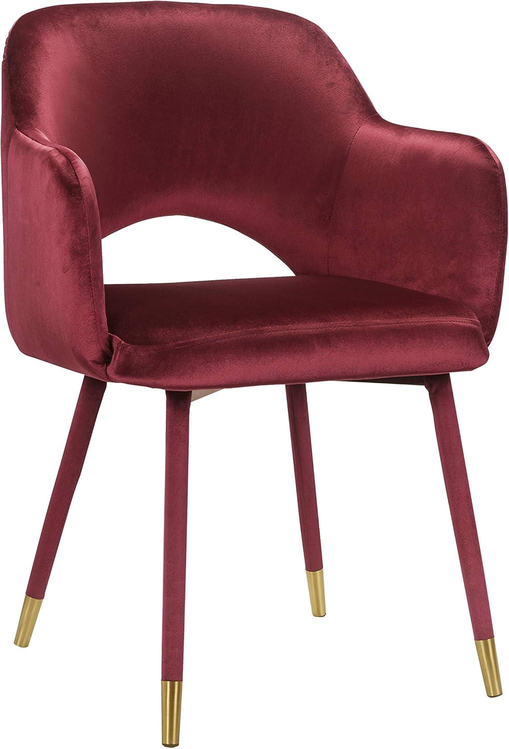 Bordeaux-Red Velvet Barrel Accent Chair with Golden Spindle Legs