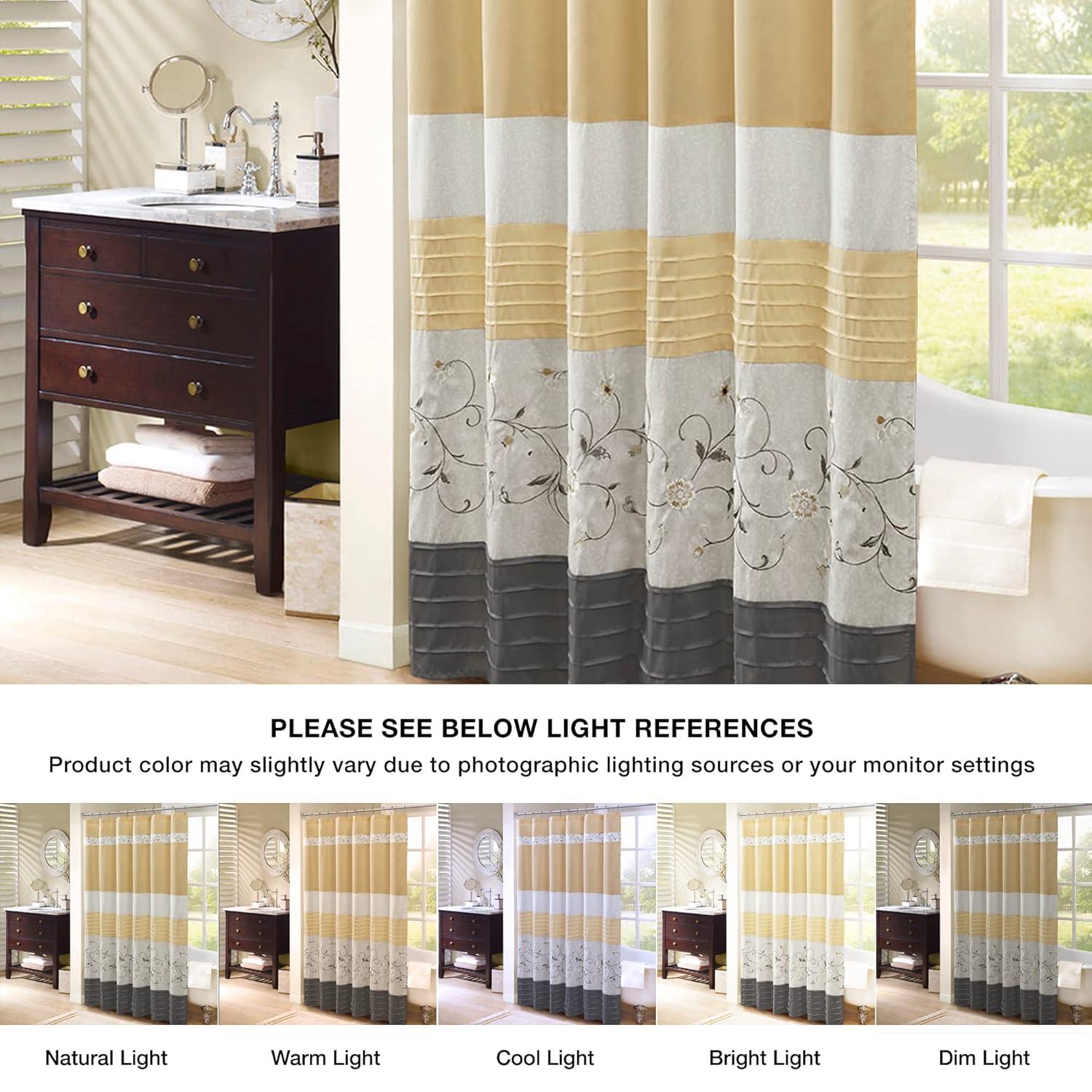 Madison Park Serene Faux Silk Embroidered Floral Shower Curtain