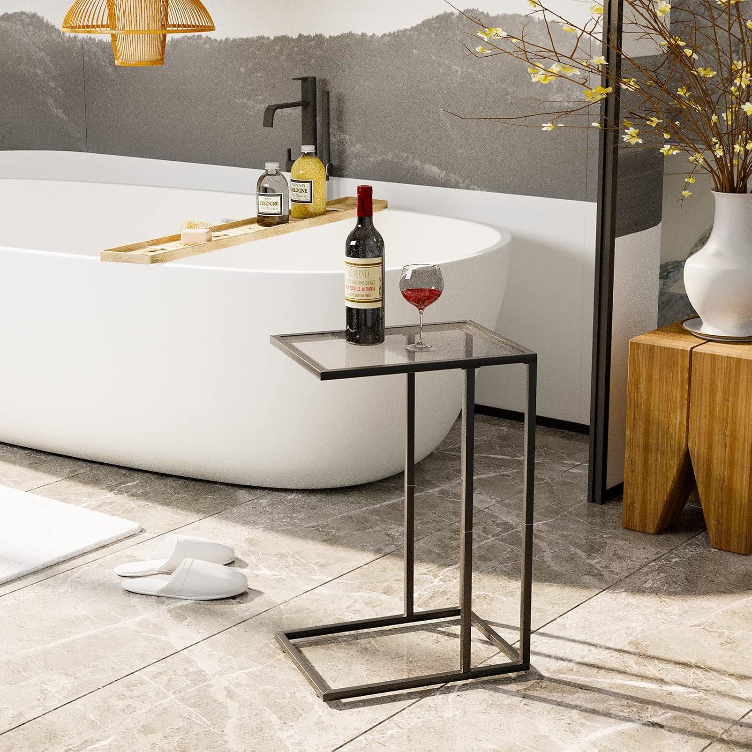 Canddidliike Sofa End Table Coffee Side Table with Glass Top, Glass Top Side Table, Sturdy Steel Frame, Easy to Clean, Great for End Tables & Decorative Displays