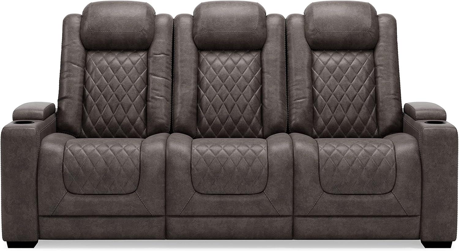 Gray Faux Leather Power Reclining Sofa with Cup Holders