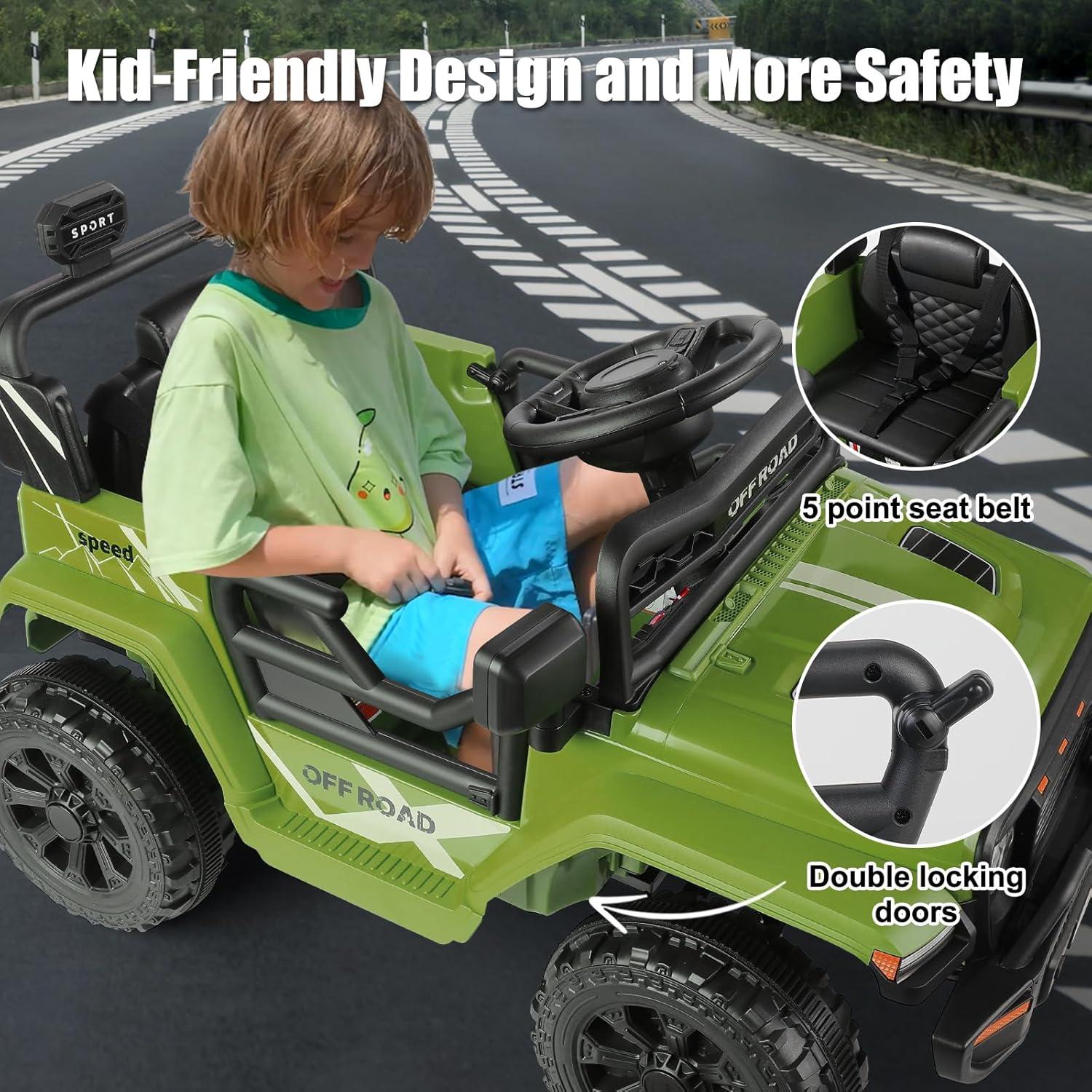Himimi 12V Ride On Toys For Kids With Remote Control, 1 Seater Kids Electric Car Jeep,LED Lights, Multi-Speed Transmission, MP3 Player