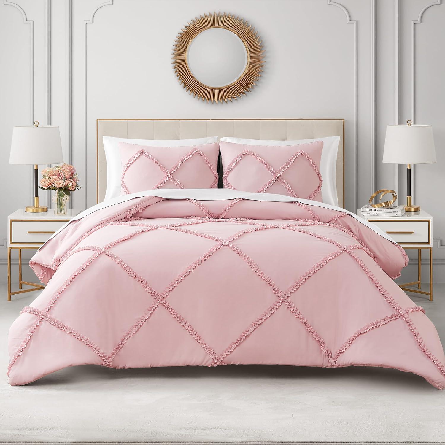 Light Pink Twin Microfiber Reversible Comforter Set