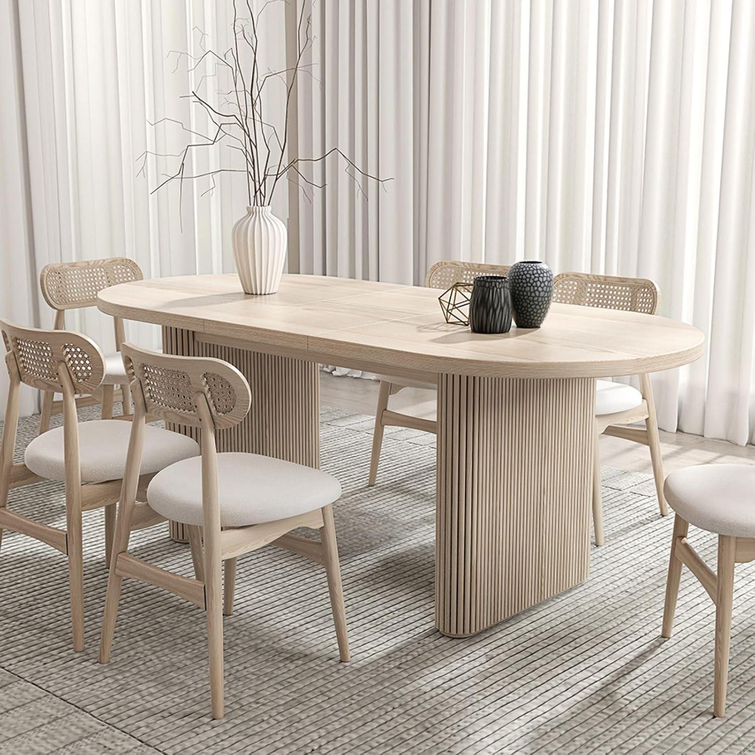 Homary Japandi 63"-79" Oval Extendable Whitewash Dining Table Butterfly Leaf 6 Seater