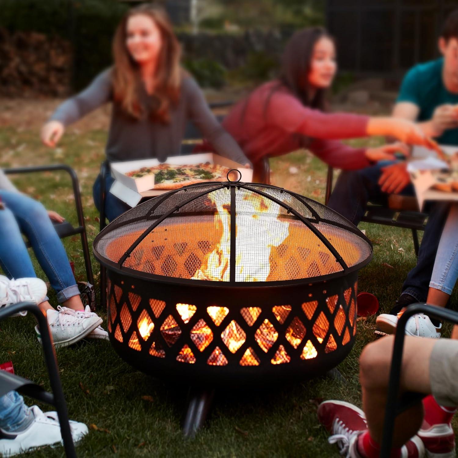 36Inch Round Screen Cover,Outdoor Patio Mesh FirePit Screens,Heavy Duty Steel Domed Ember Guard with Handle