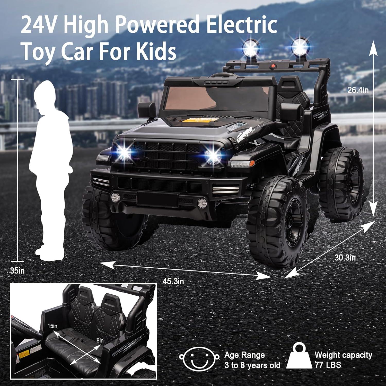 24V Black Electric Ride-On Truck with Remote Control