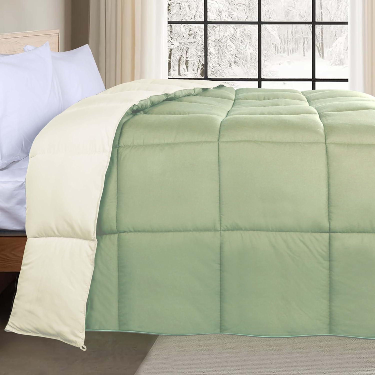 Twin XL Ivory/Sage Reversible Down Alternative Comforter