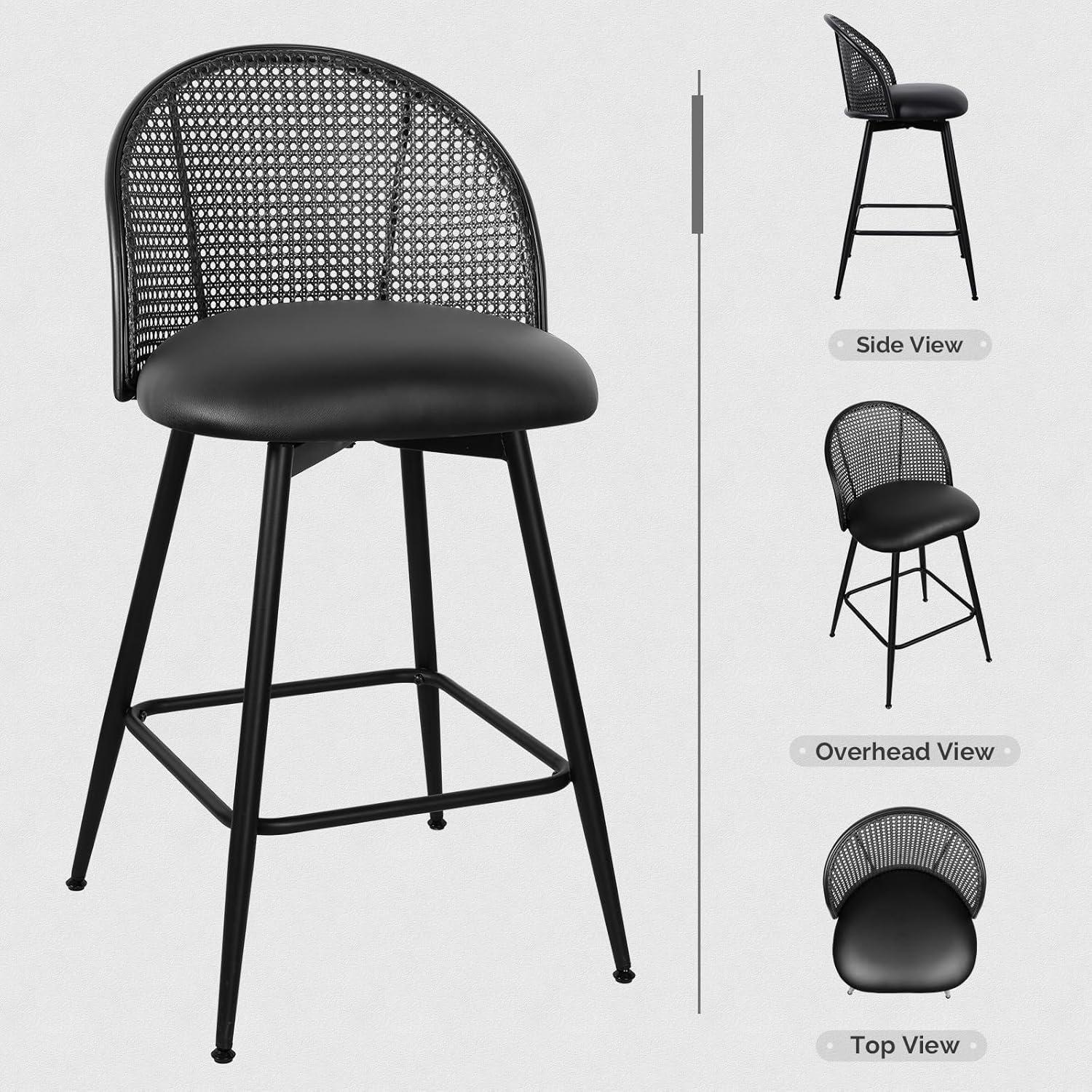 Cane Back Swivel Upholstered Counter & Bar Stool