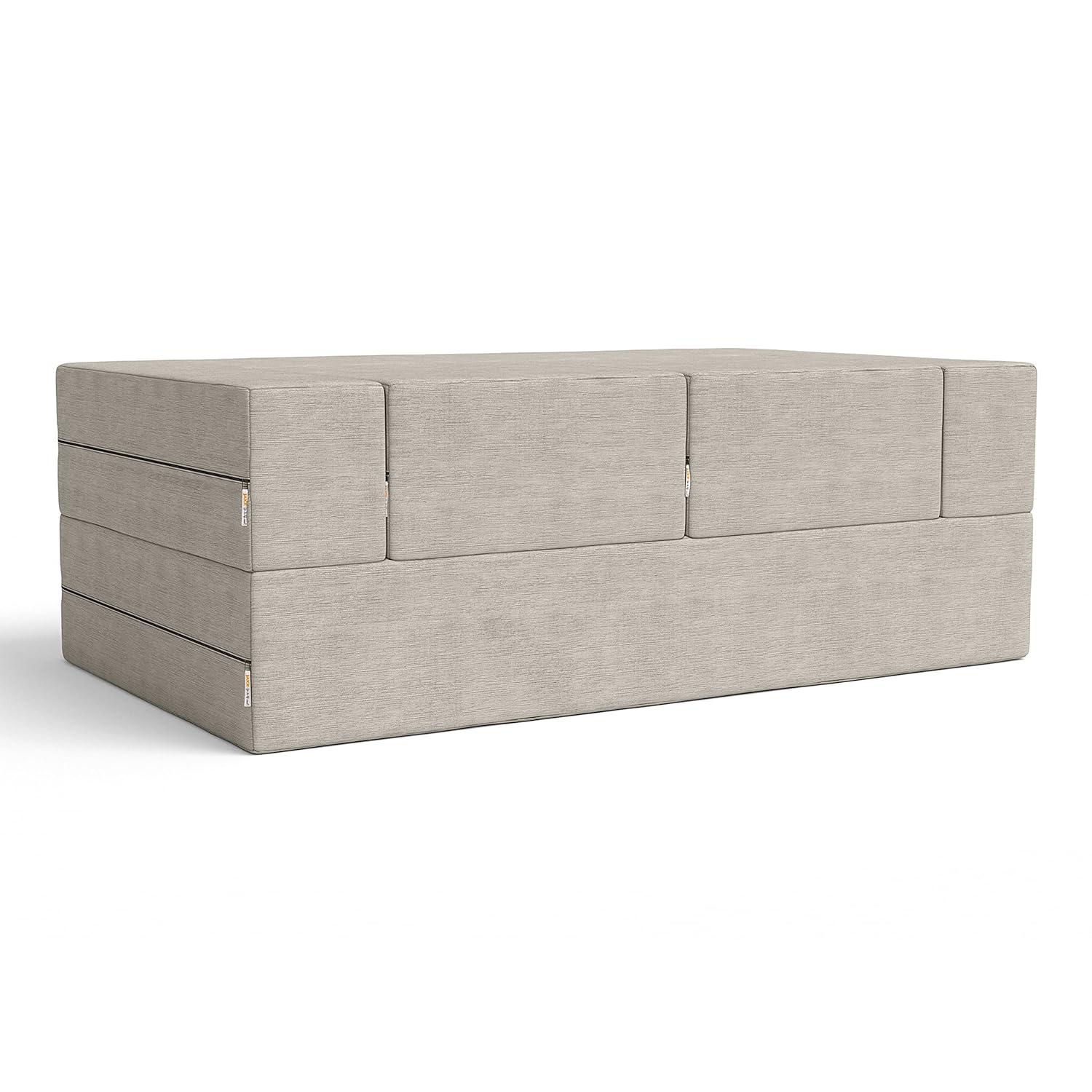 Jaxx Zipline Convertible Sleeper Loveseat & Ottomans, Textured Microvelvet - Dove Grey
