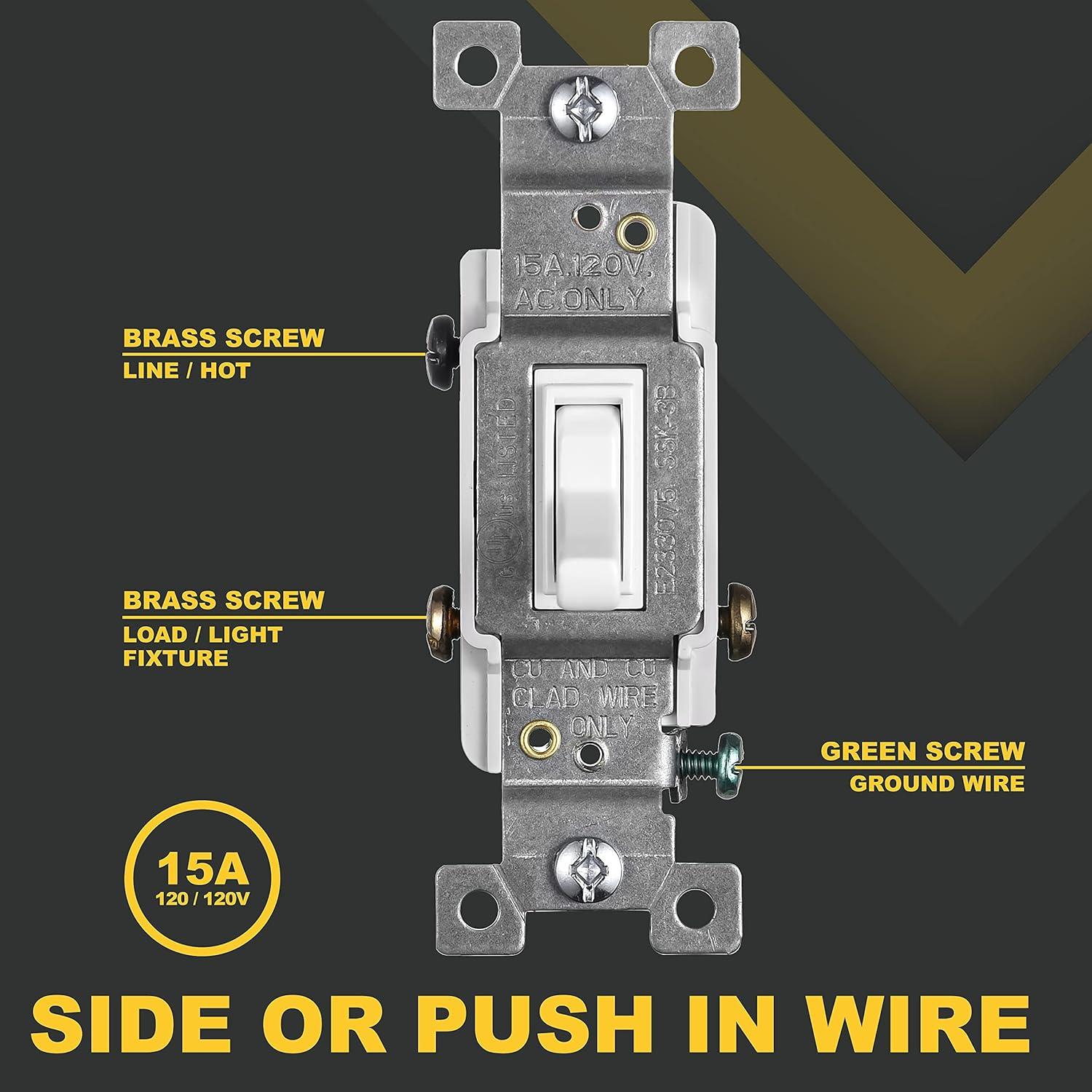 Faith White Toggle Light Switch, Single Pole Standard Wall Switch, 15 Amp Switch Toggle, Grounding Screw, 120V, 10 Pack