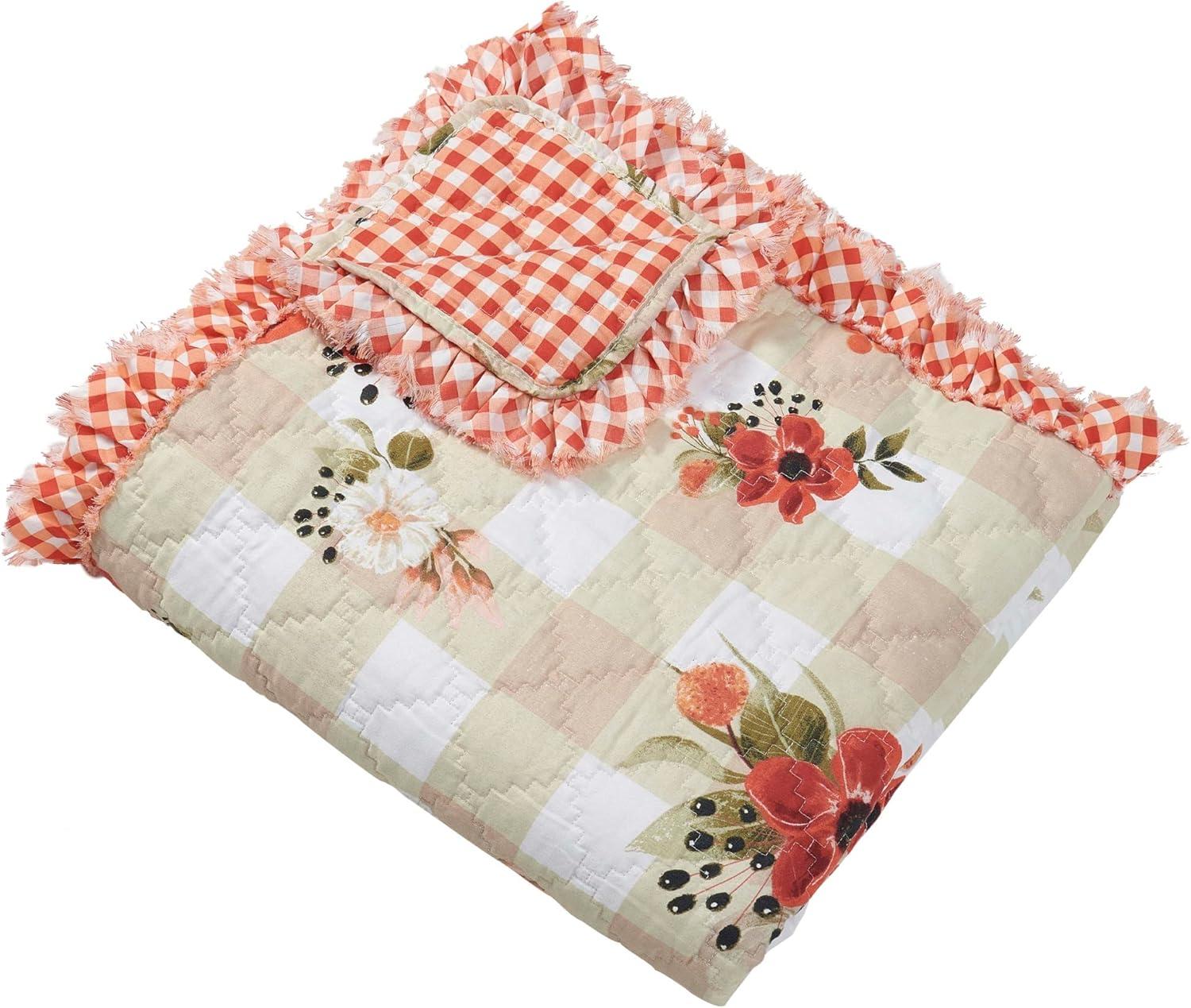 Greenland Home Wheatly Farmhouse Gingham Quilted Throw, 50x60-inch, with Ruffle Trim