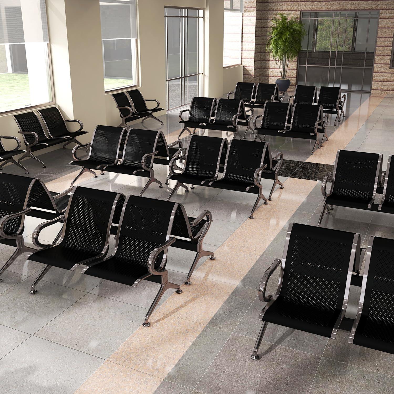 Kinbor Waiting Room Chairs, 3-Seat Reception Chairs Office Guest Waiting Furniture Bench Seating for Airport Bank Hospital, Black