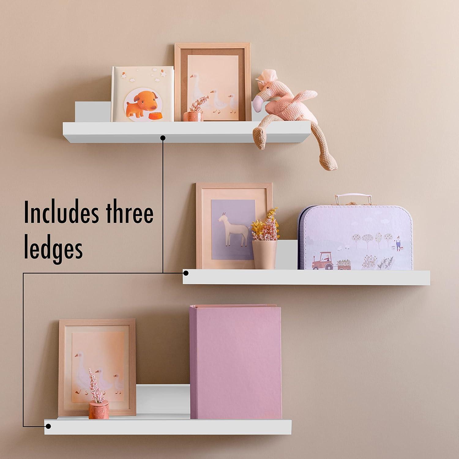 Elegant White Engineered Wood Floating Shelf Trio for Versatile Display