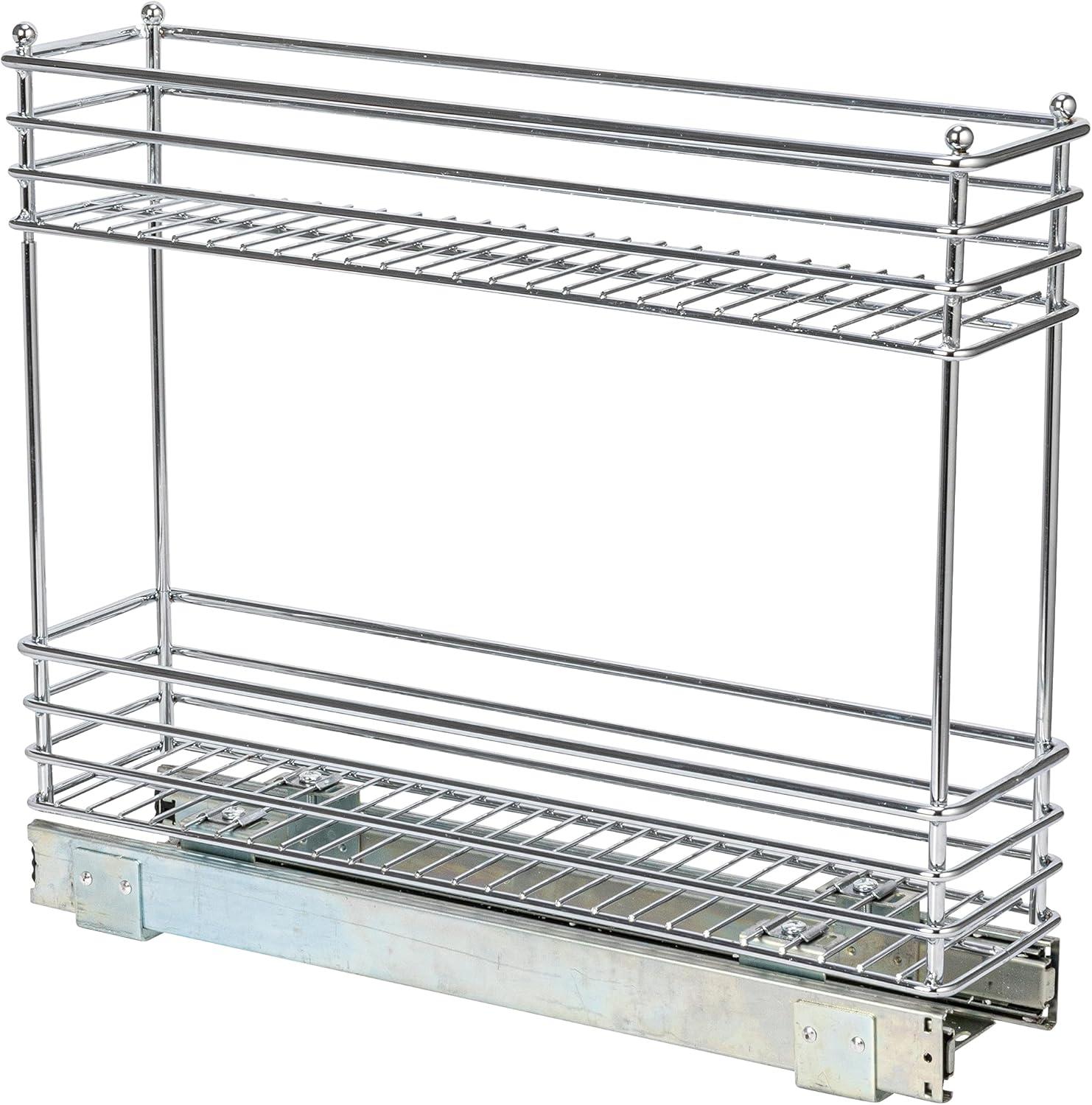 Household Essentials Glidez Multipurpose Chrome-Plated Steel Pull-Out/Slide-Out Storage Organizer for Under Cabinet Use - 2-Tier Design - Fits Standard Size Cabinet or Shelf, Chrome