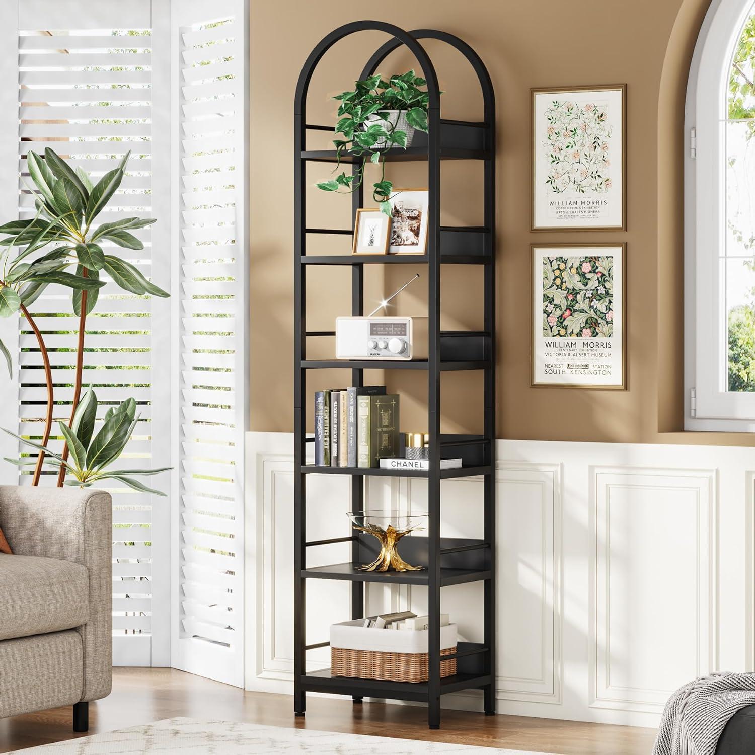 Tribesigns 6-Tier Open Bookshelf, 78.7" Tall Arched Bookcase Narrow Bookshelf, Black