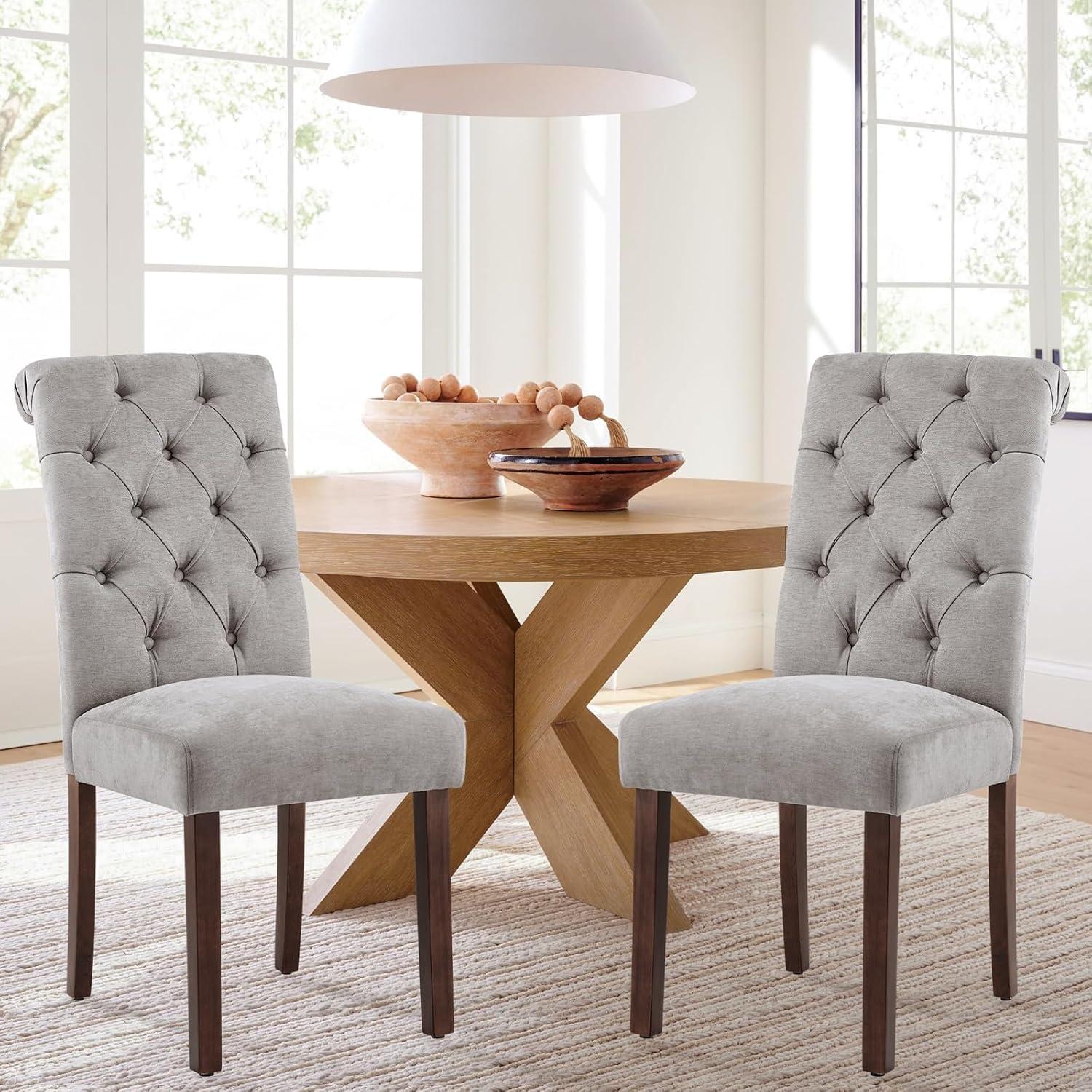 Gray Linen Upholstered High-Back Parsons Side Chair Set