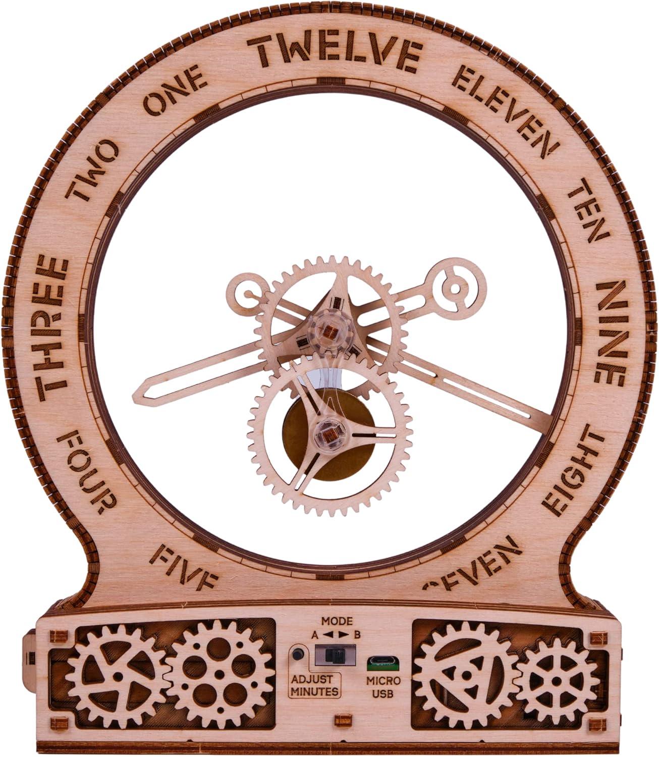 Wood Trick Modern Kinetic Clock 3D Wooden Puzzles for Adults and Kids to Build - Magic Mechanism Aesthetic Design - Model Kits for Adults - Engineering DIY Wooden Models for Adults to Build