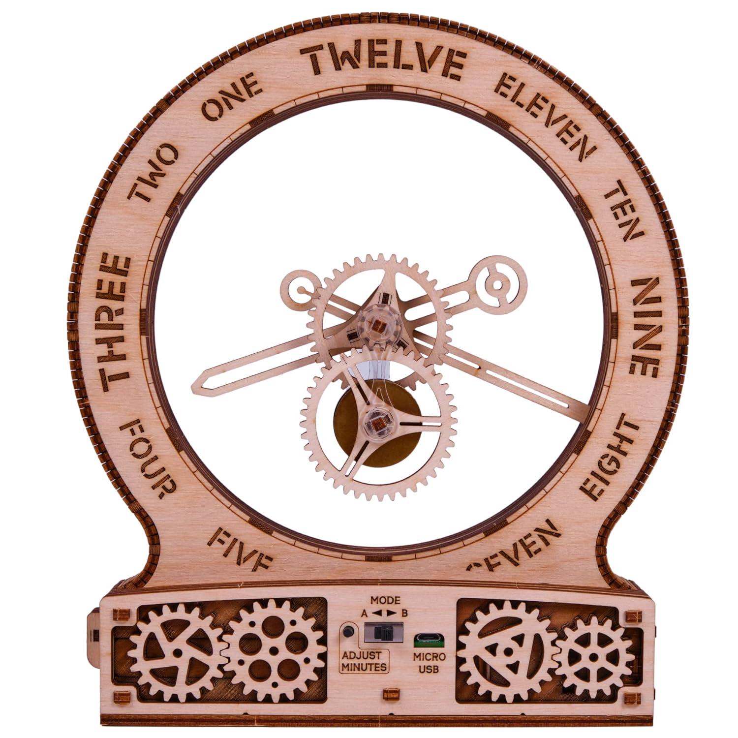 Wood Trick Modern Kinetic Clock 3D Wooden Puzzles for Adults and Kids to Build - Magic Mechanism Aesthetic Design - Model Kits for Adults - Engineering DIY Wooden Models for Adults to Build