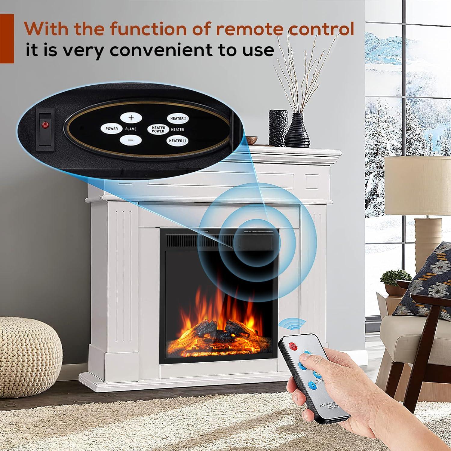 R.W.FLAME 43” Electric Fireplace Mantel, Freestanding Electric Fireplace, Remote Control, Adjustable LED Flame, PEARLWHITE