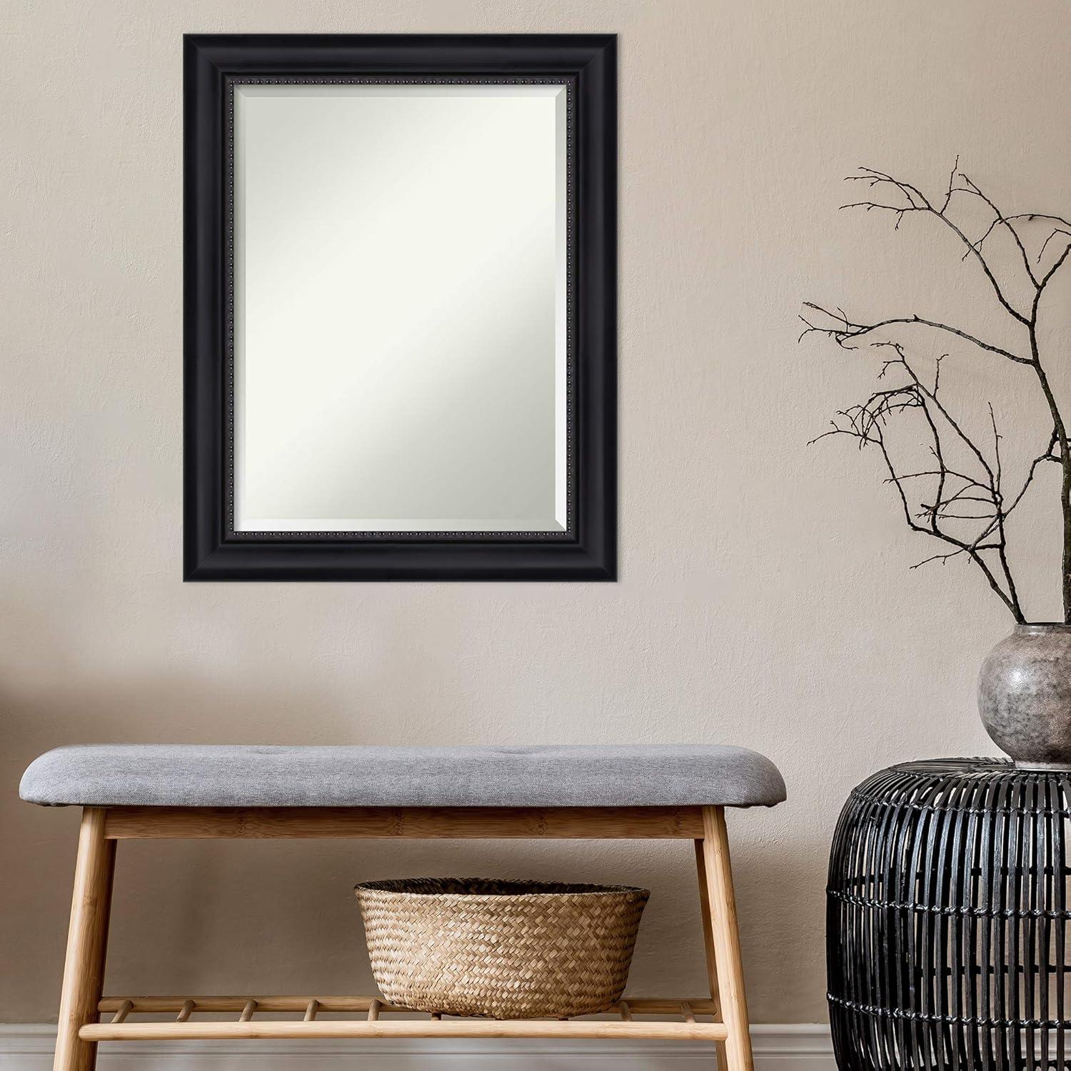 Amanti Art Beveled Bathroom Wall Mirror - Astor Frame Astor Black Outer Size: 23 x 29 in Black