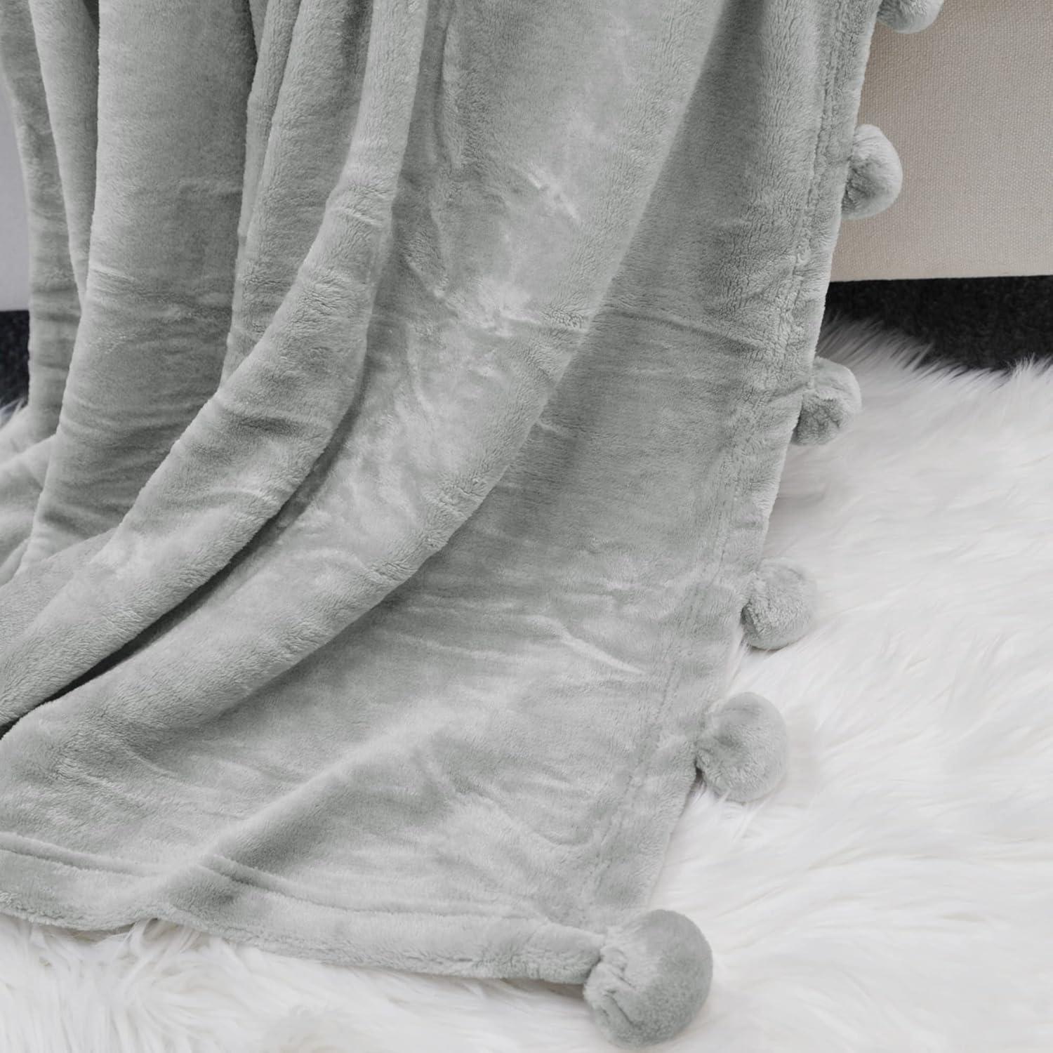 Home Soft Things Flannel Fleece Pom Pom Blanket