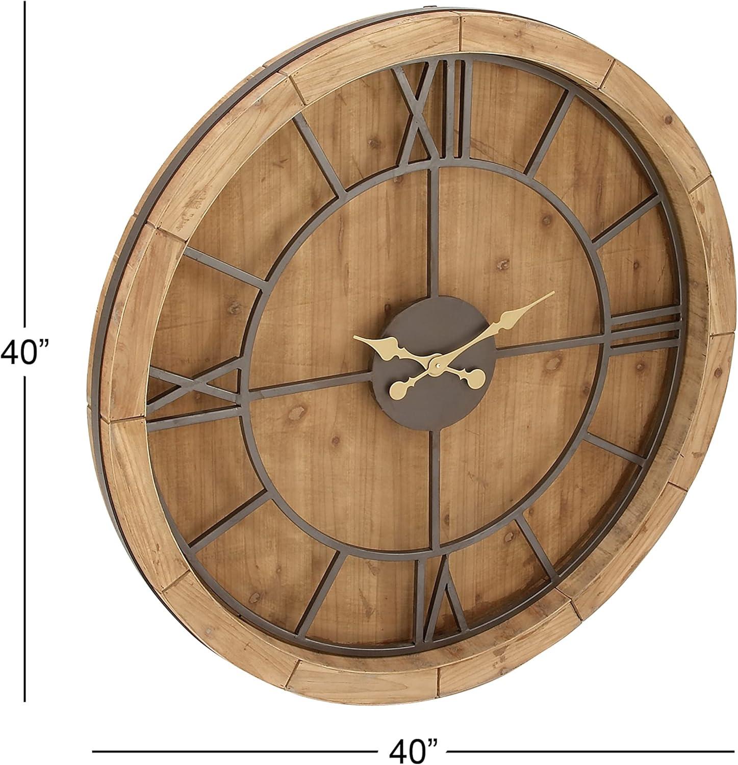 Mediterranean Wood Wall Clock Brown - Olivia & May: Oversized, Analog Display for Living Room, Indoor Use