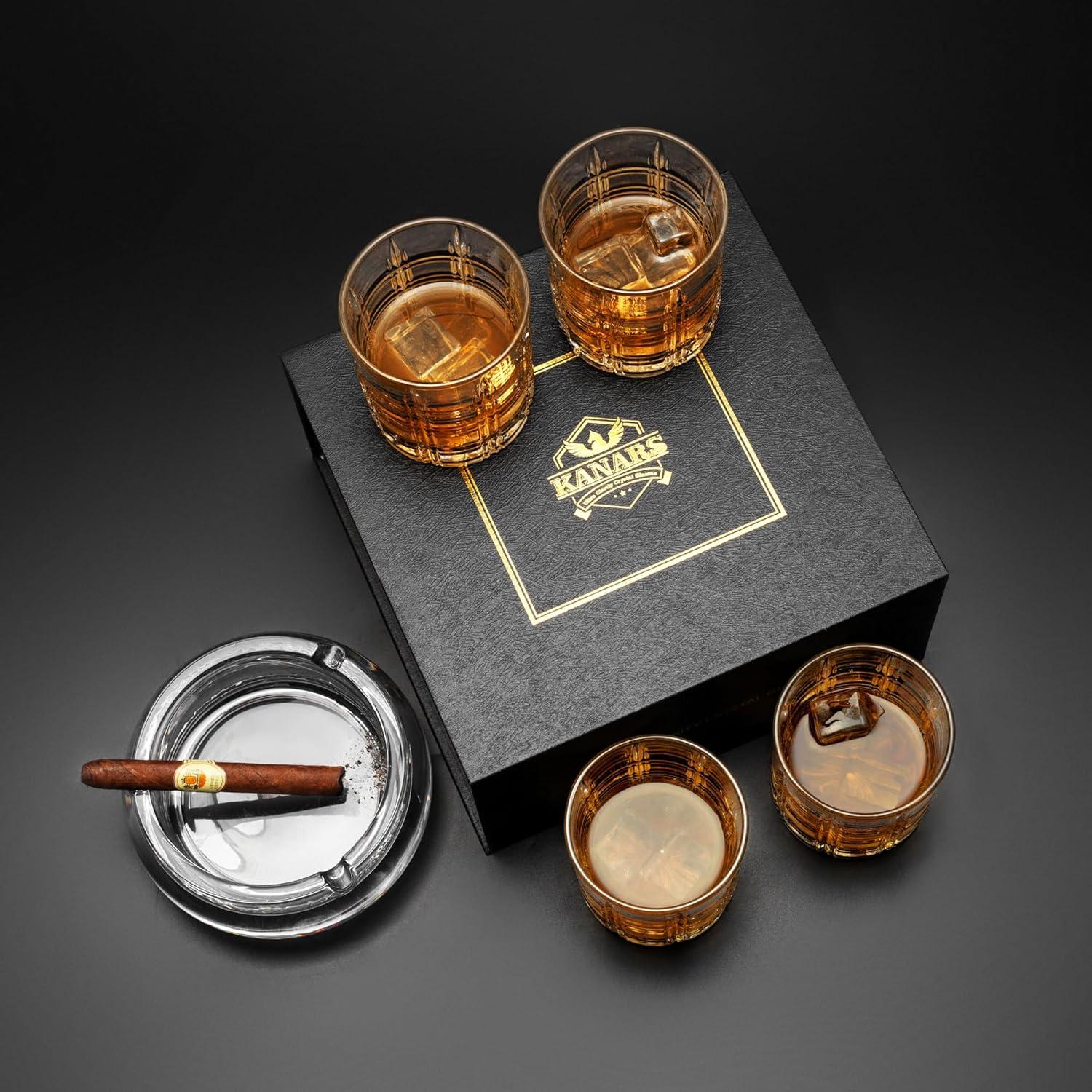 KANARS Whiskey Glasses Set of 4, 10 oz Rocks Glassware for Scotch Bourbon Liquor, Whisky Tumbler
