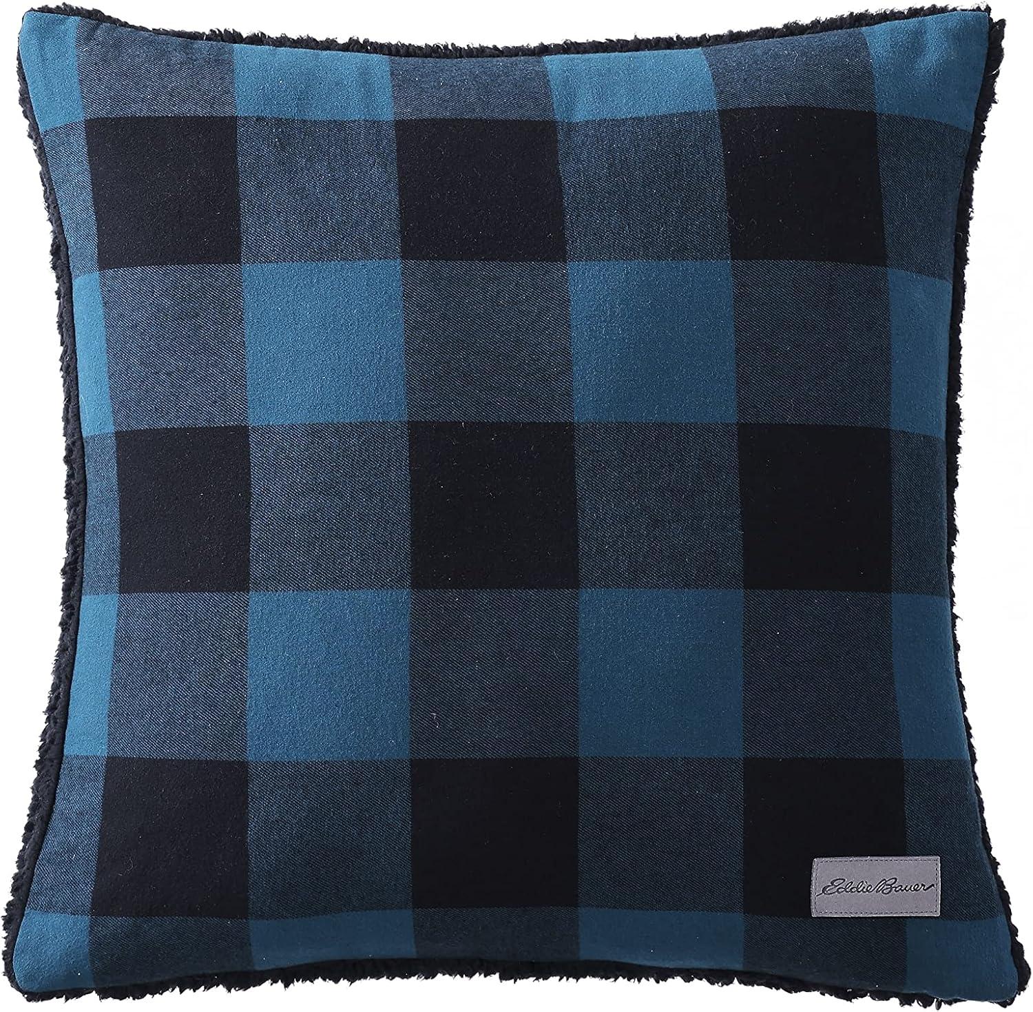 20"x20" Oversize Cabin Plaid Square Throw Pillow with 50"x60" Cabin Plaid Throw Blanket Set Blue/Black - Eddie Bauer