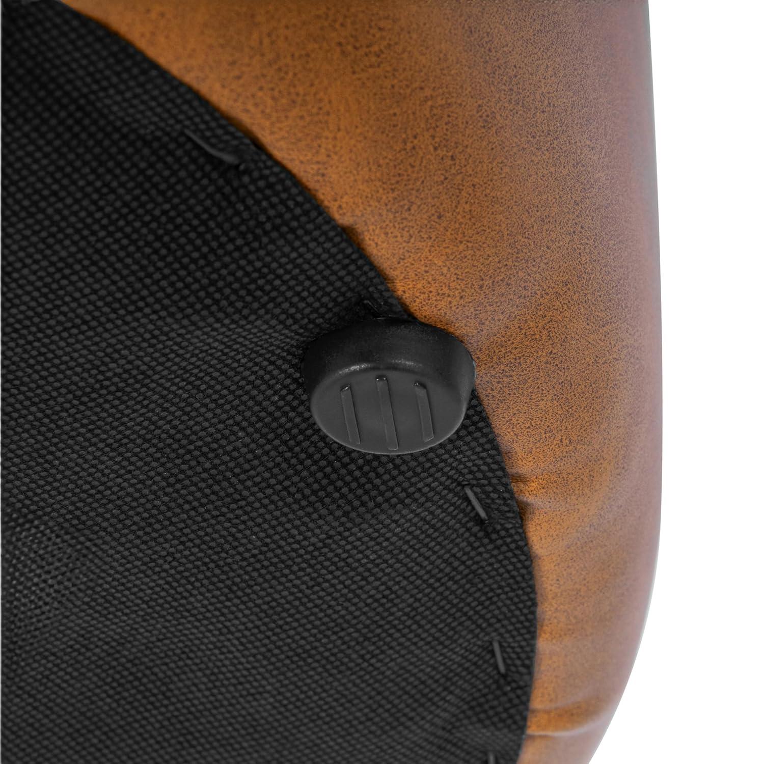 Round Upholstered Ottoman Caramel Faux Leather - HomePop: Channel Tufted, No Assembly Required