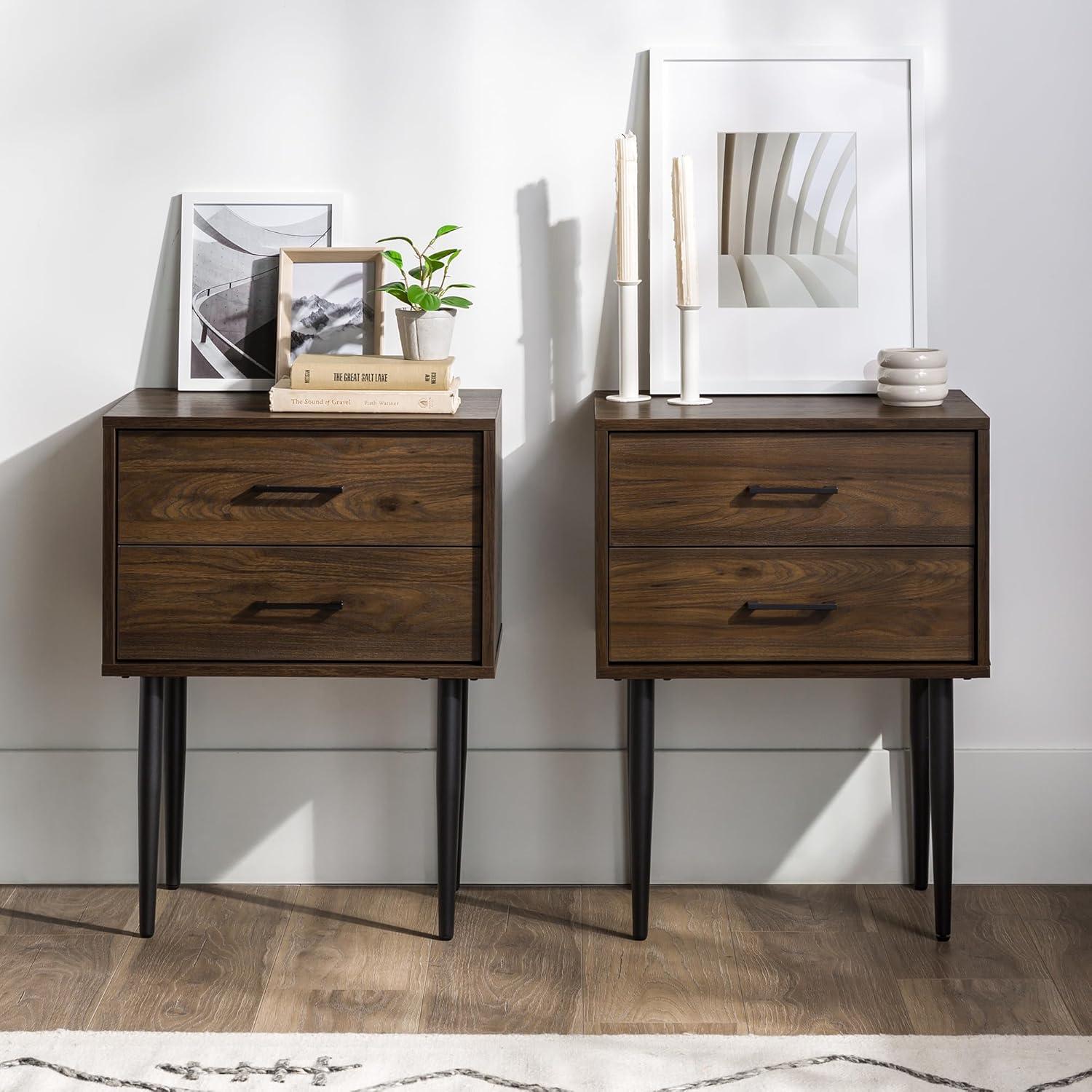 2-Piece 20" Two-Drawer Bedroom Nightstand in Dark Walnut