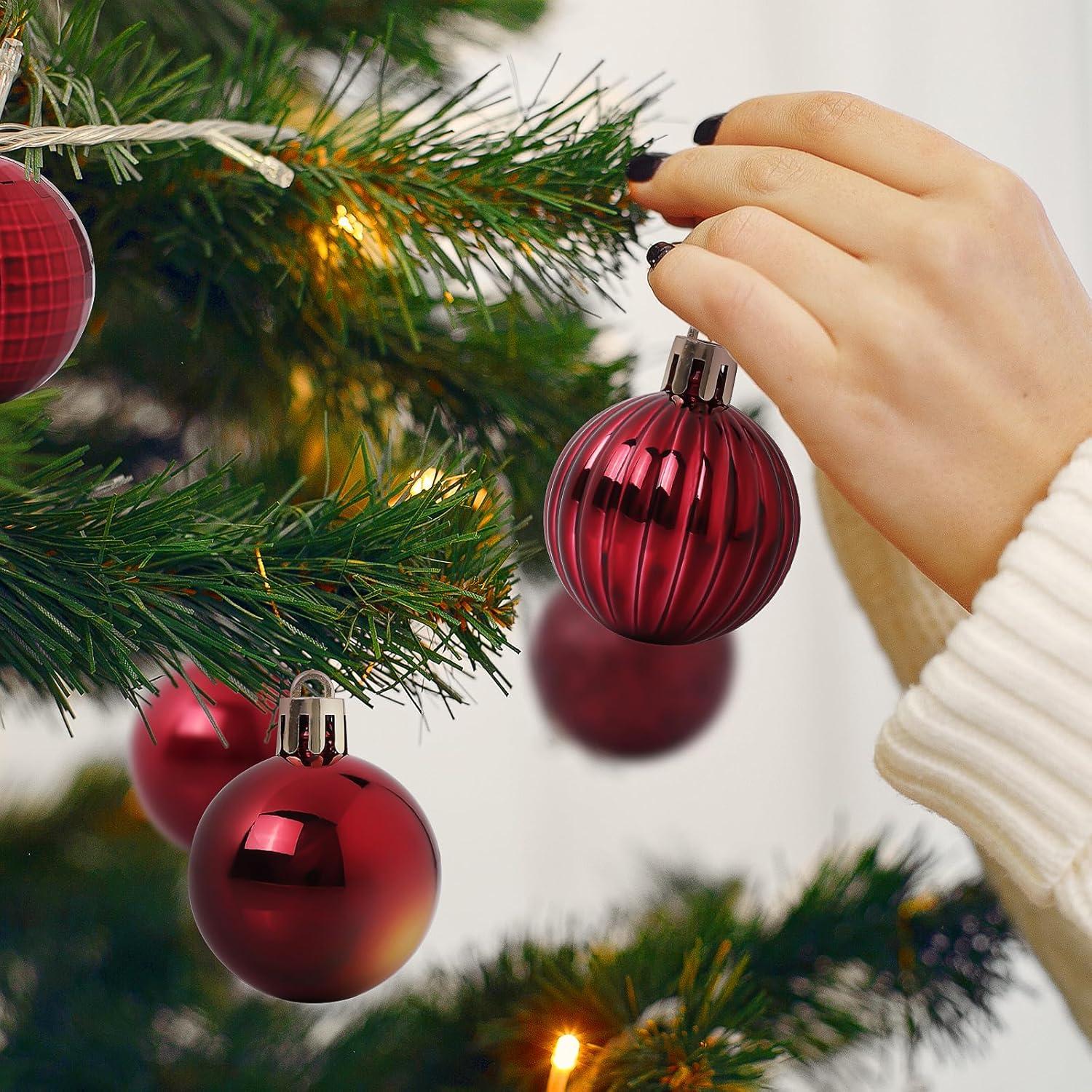 Wine Red Shatterproof Plastic Christmas Ball Ornaments Set