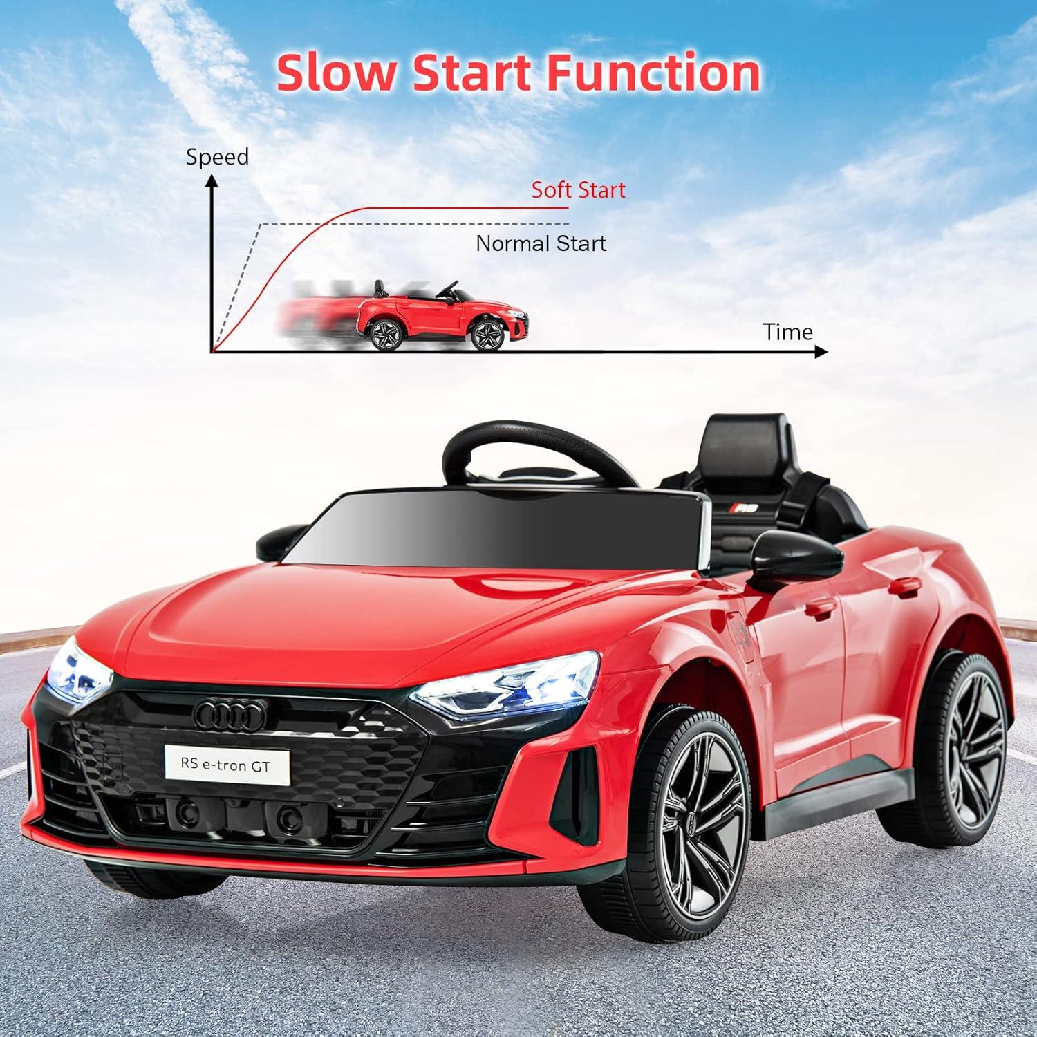 OLAKIDS 12V Kids Ride On Car, Licensed Audi RS e-tron GT Electric Vehicle with Remote Control, Toddlers Battery Powered Toy with 4 Wheels Suspension, LED Headlight, Music, MP3, USB, TF Port (Red)